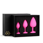 Set de dopuri anale HeavyFun din silicon roz cu cristal
