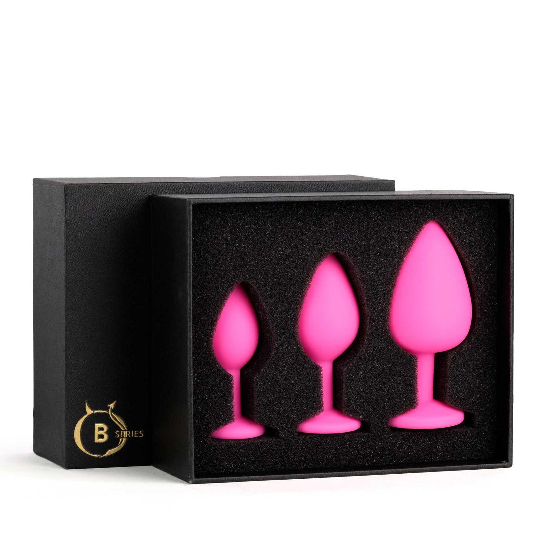 Set de dopuri anale HeavyFun din silicon roz cu cristal