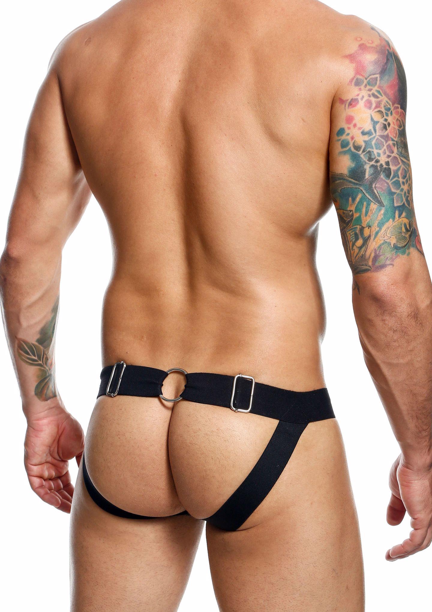 Jockstrap cu lanț din imitație de piele neagră Eroticwear MOB