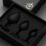 Set de dopuri anale din silicon HeavyFun, negre, cu cristale roz