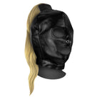 Mască BDSM Ouch! cu coadă blondă, neagră, 55 cm