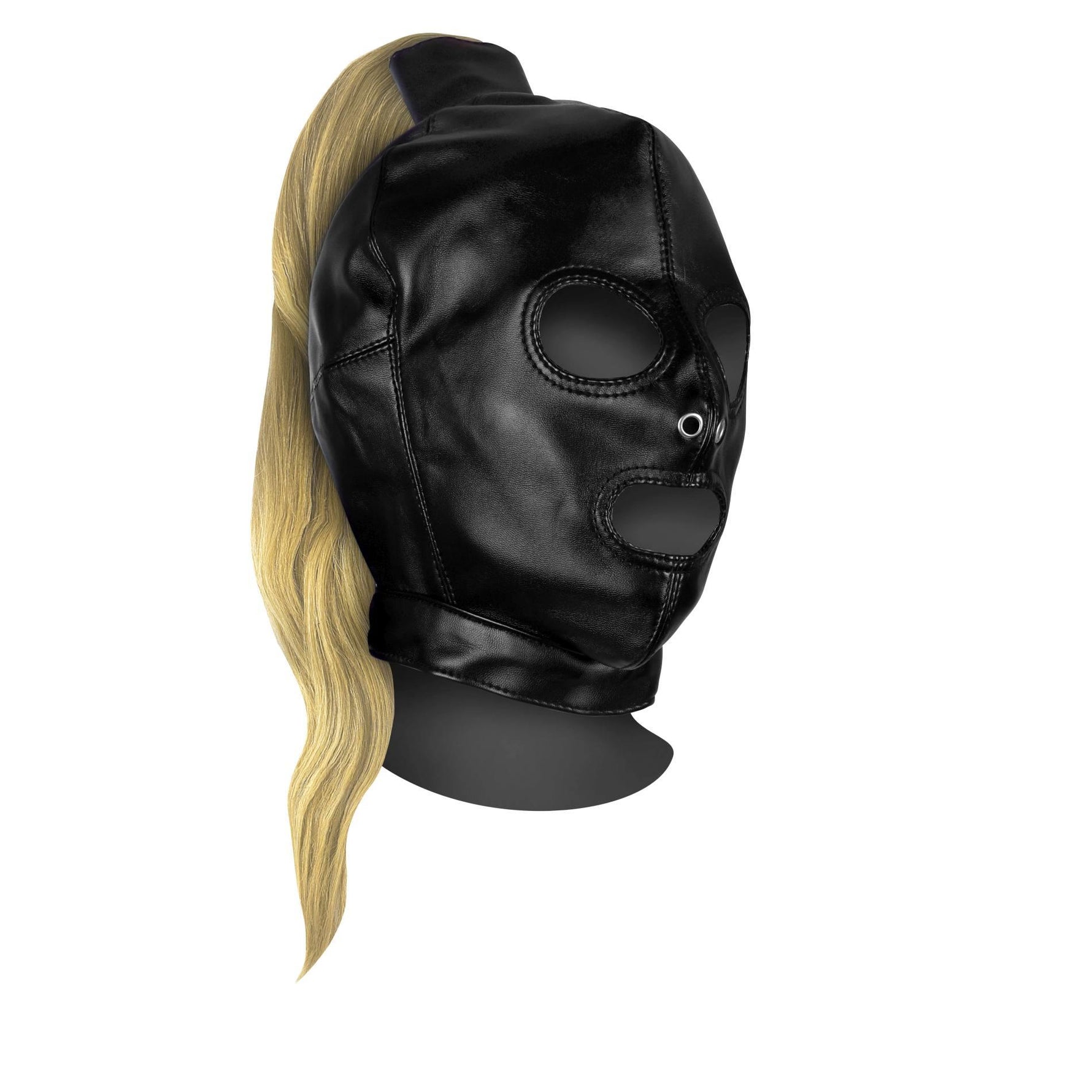 Mască BDSM Ouch! cu coadă blondă, neagră, 55 cm