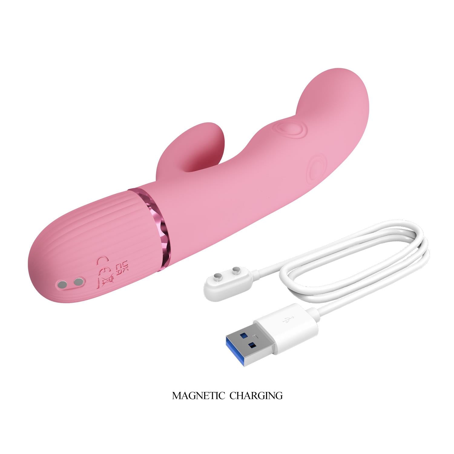 Vibrator Pretty Love Zach din silicon roz, cu patru laturi, în formă de iepuraș