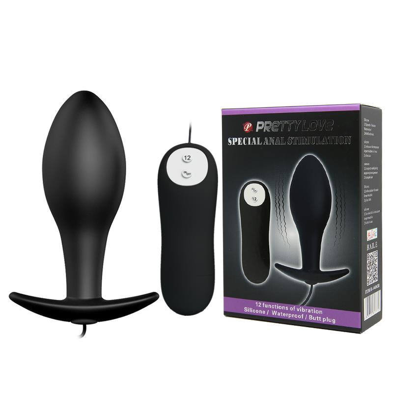 Dop anal vibrant Pretty Love din silicon, negru, 12 moduri, 8,5 cm