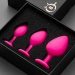 Set de dopuri anale HeavyFun din silicon roz cu cristal