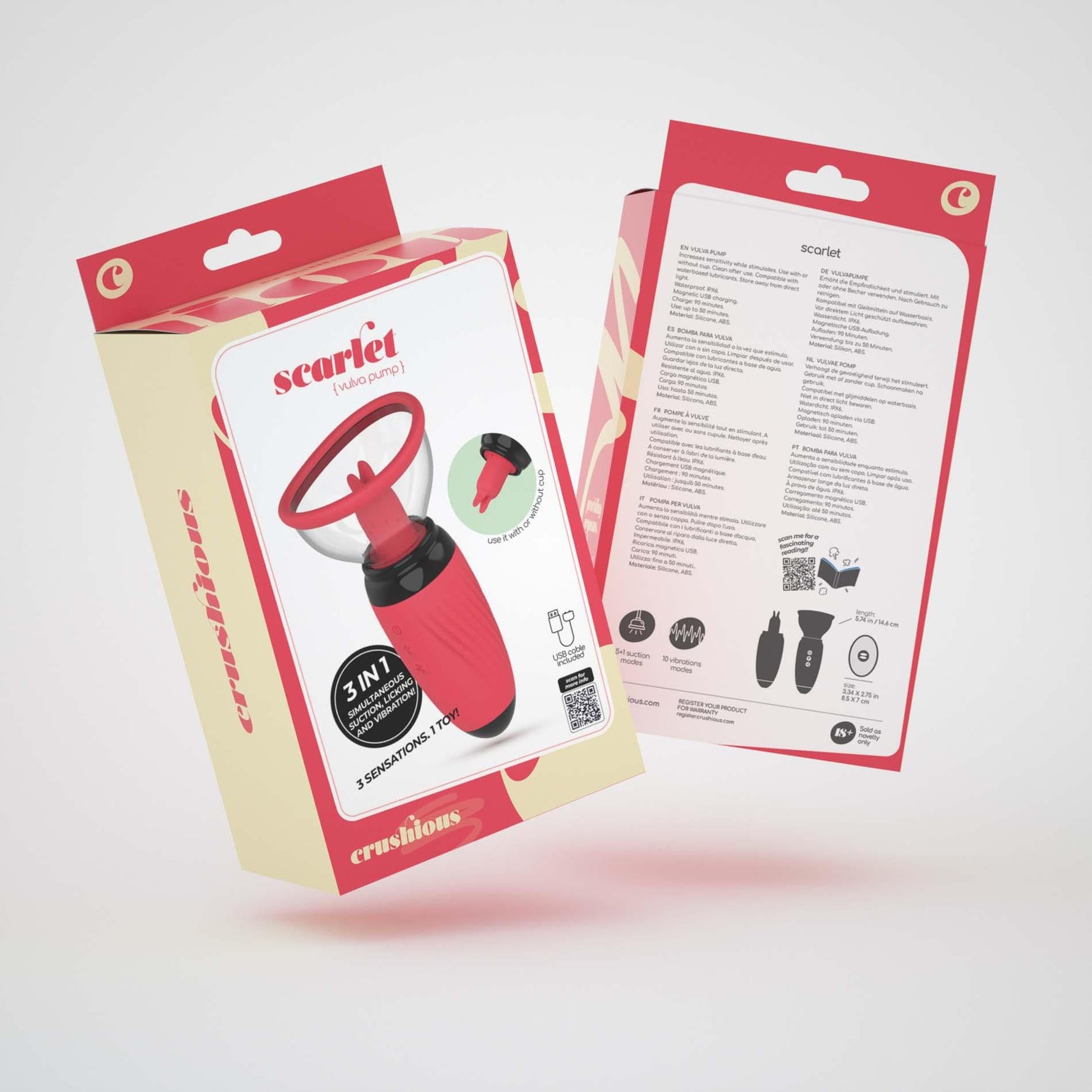 Stimulator de limbă cu vibrații și supt USB Crushious Scarlet