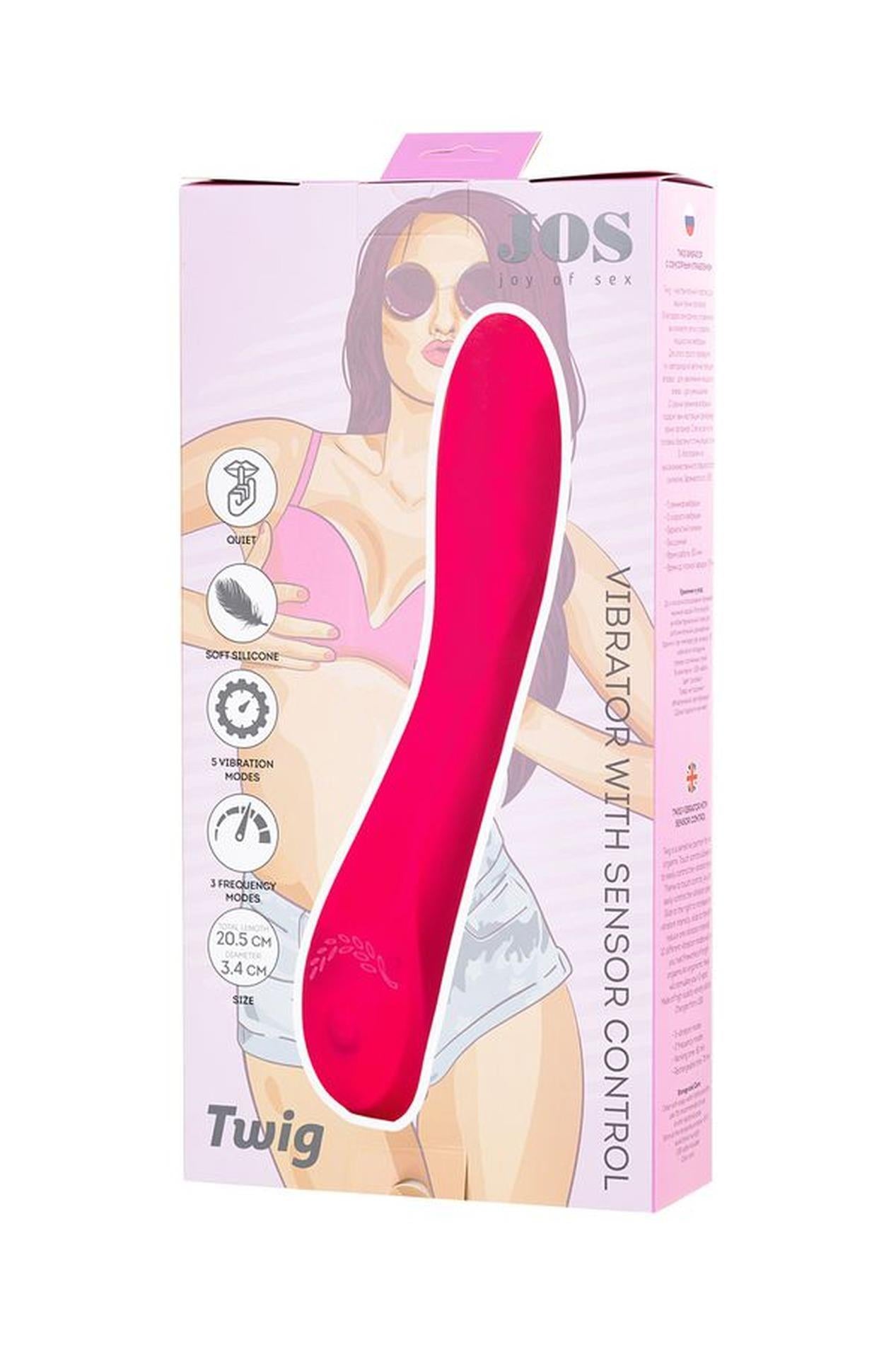 Vibrator JOS Twig pentru punctul G, silicon, roz, USB, 20,5 cm