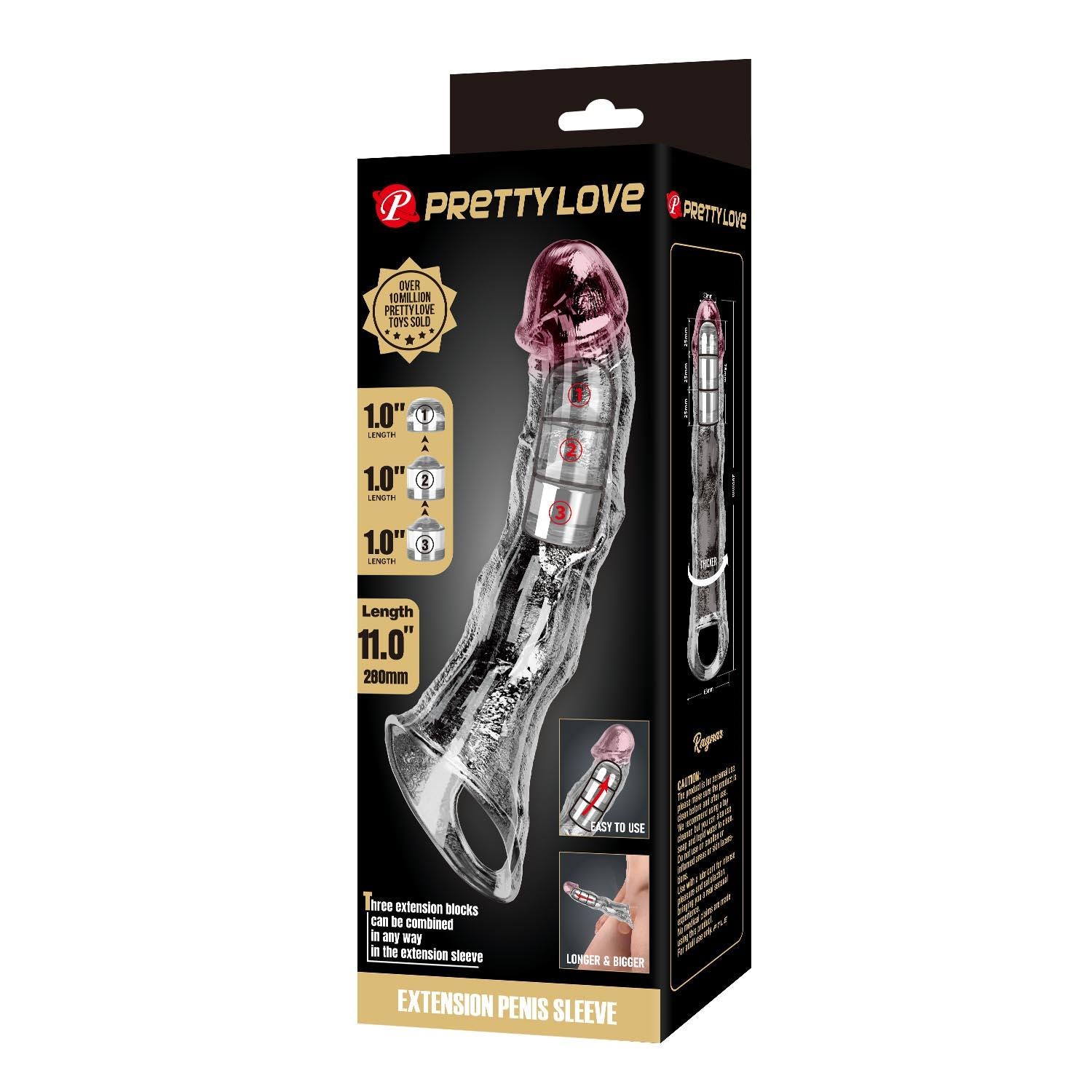 Prelungitor de penis Pretty Love cu module, transparent, 28 cm