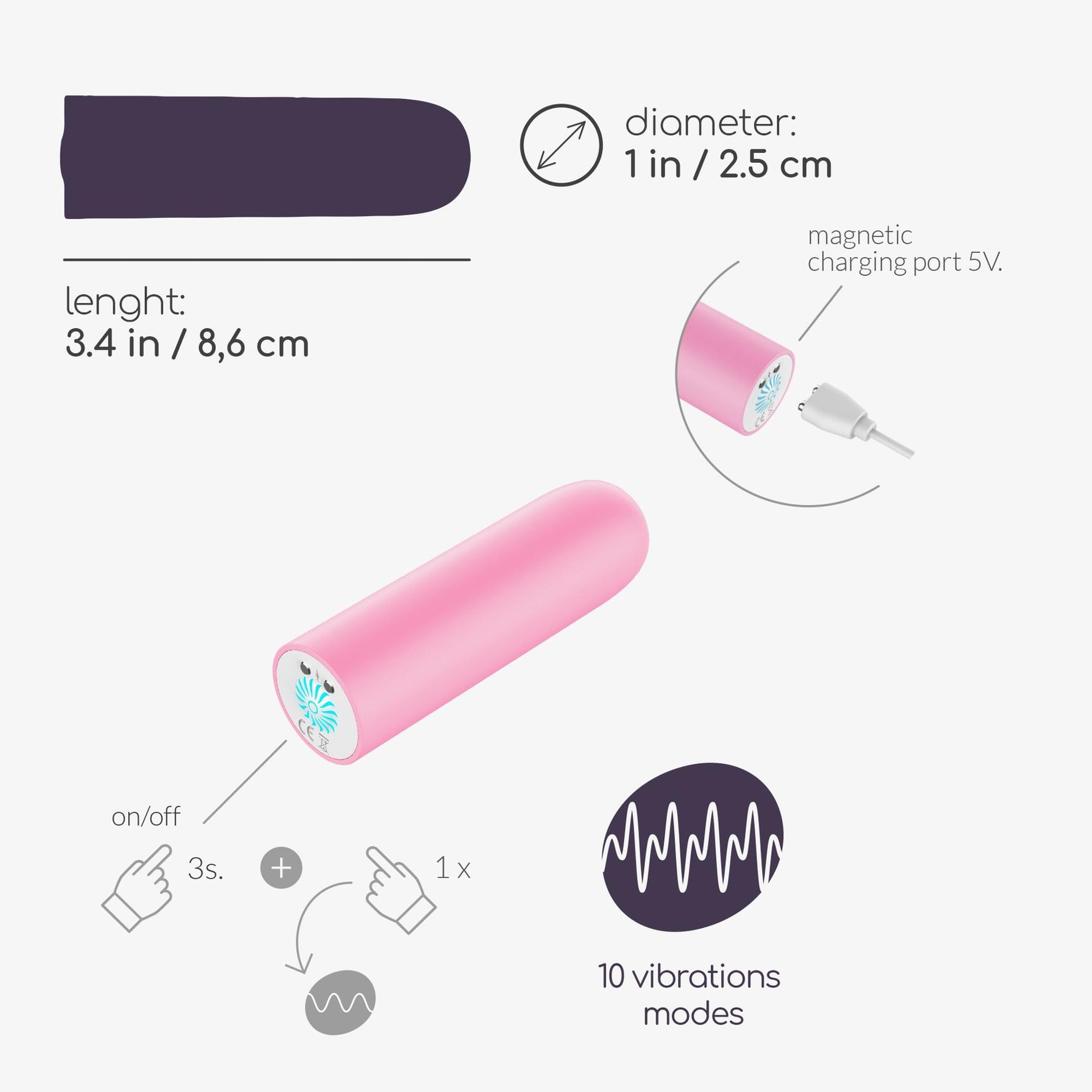 Vibrator Quackers Crushious Mini roz cu USB 8,6 cm