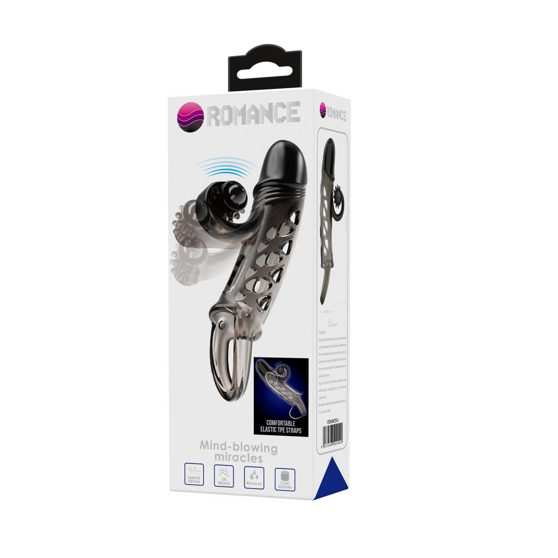 Extensor vibrant pentru penis Romance cu stimulator, negru