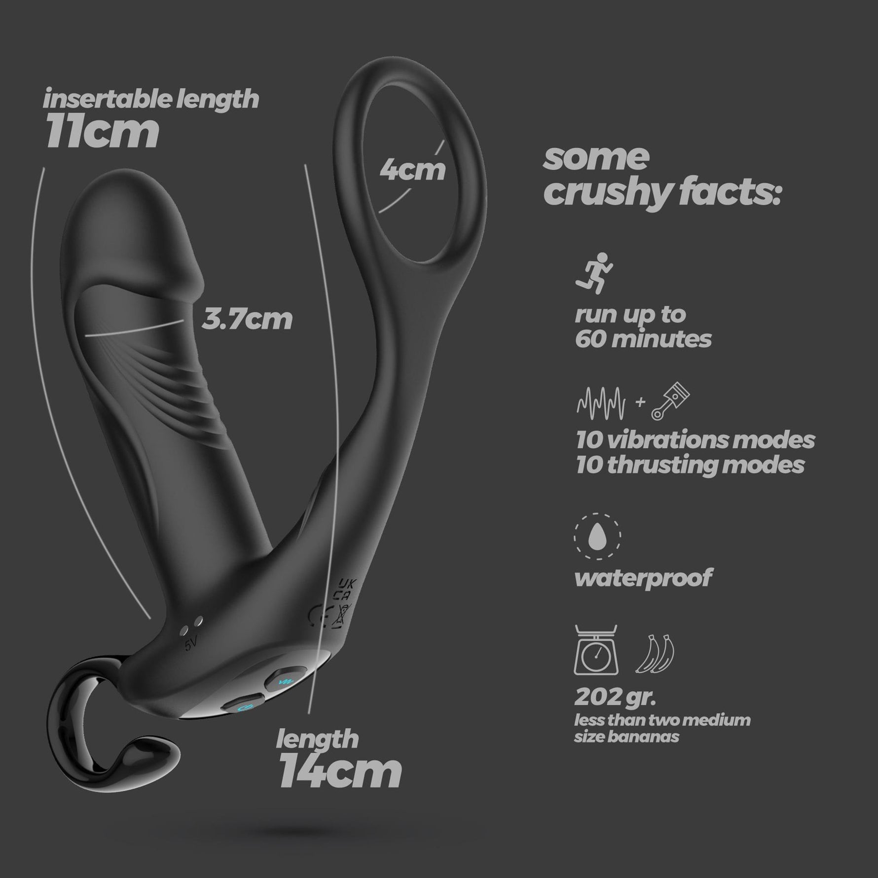 Aparat de masaj pentru prostată Crushious Magoo cu inel și telecomandă USB 14 cm