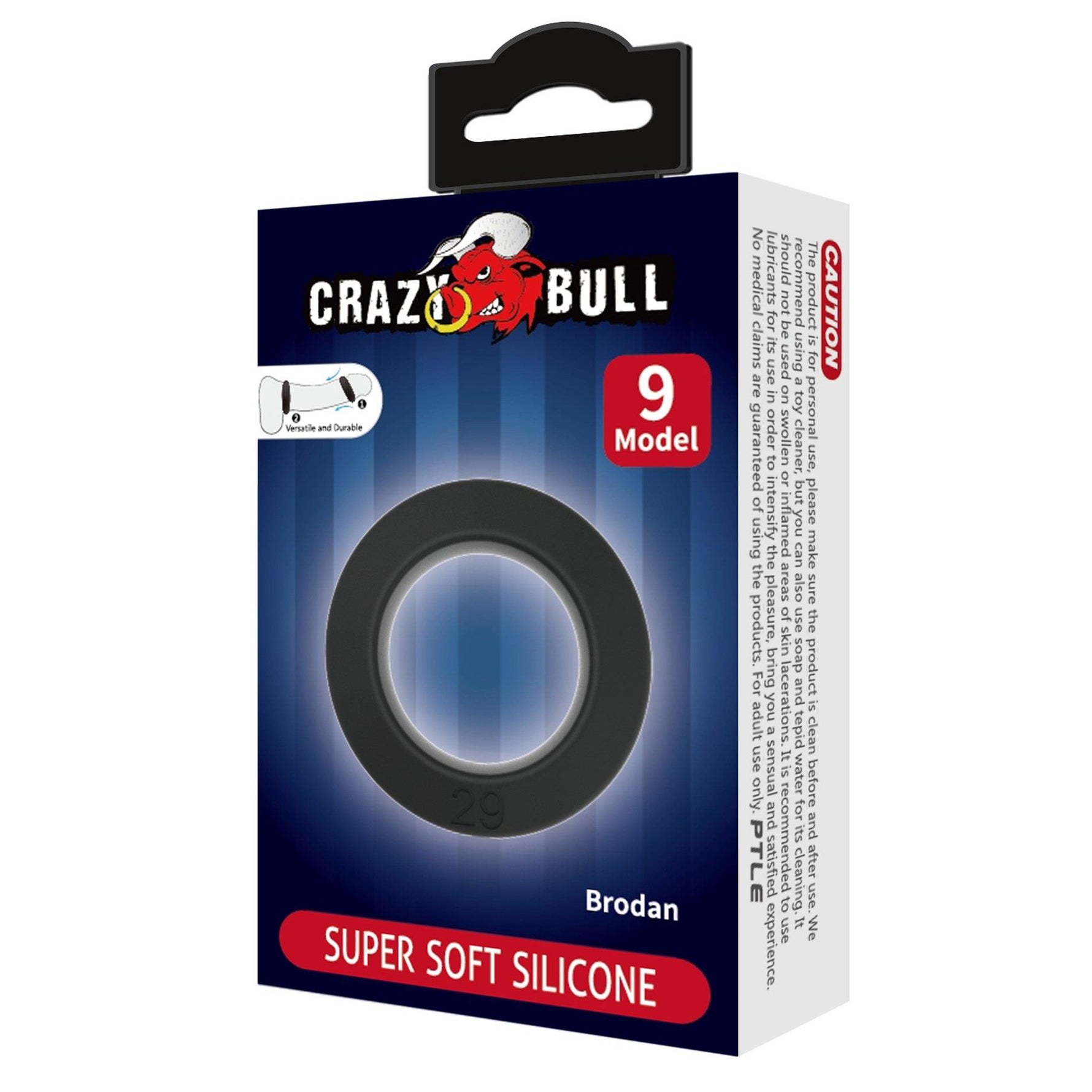 Inel pentru penis Crazy Bull Brodan din silicon, impermeabil, 3,8 cm