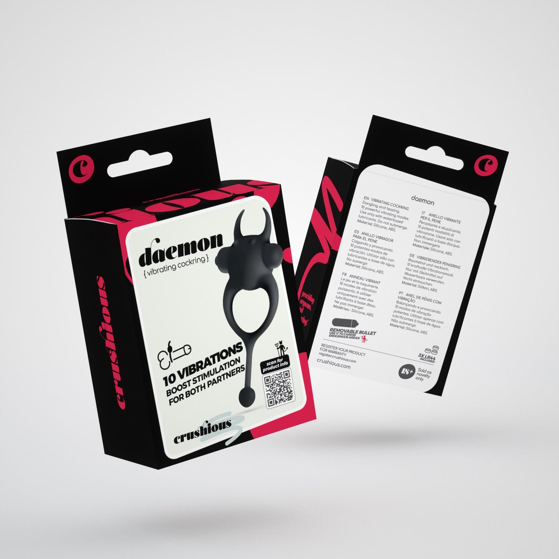 Inel vibrator pentru penis CRUSHIOUS DAEMON, negru