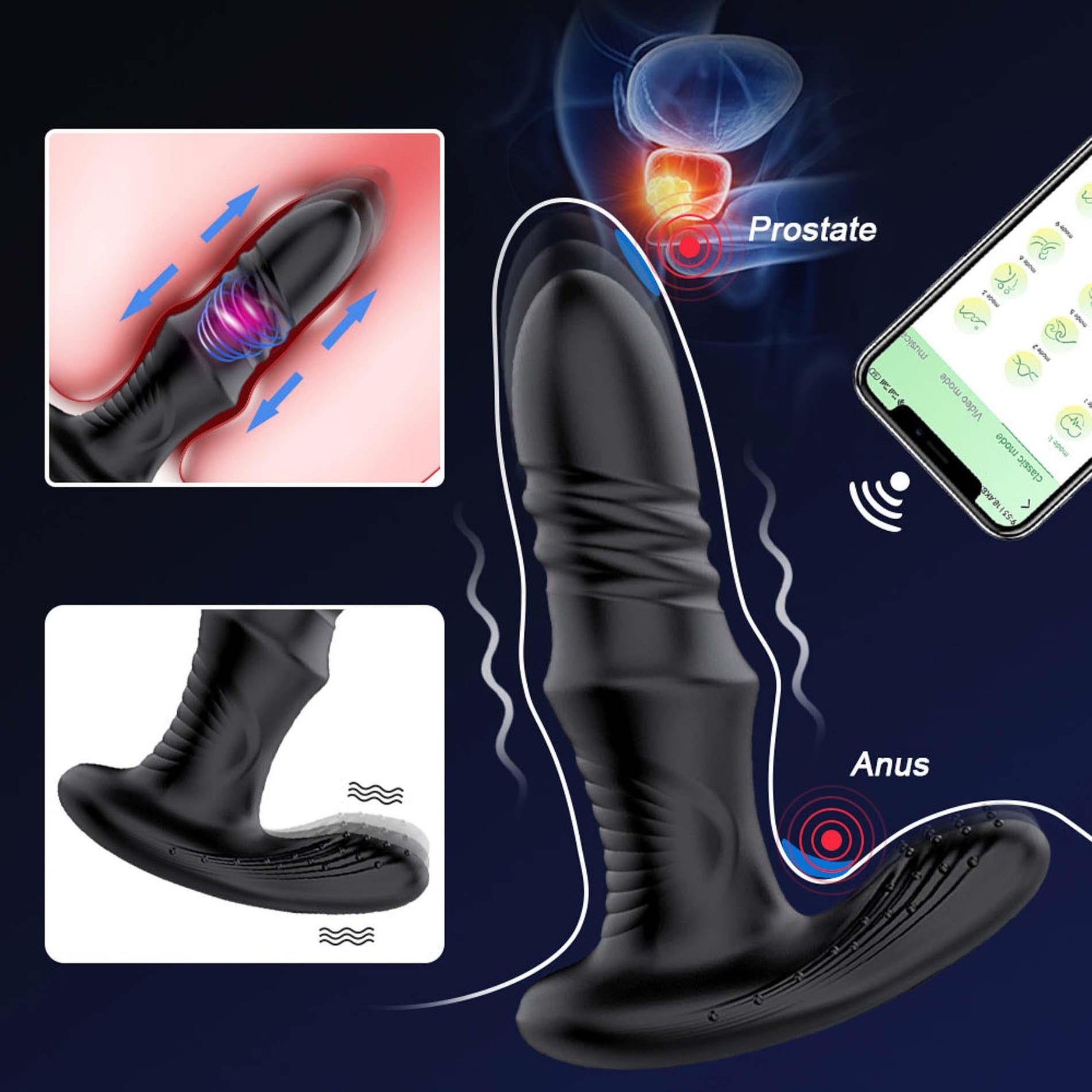 Lovesecret Premium, aparat de masaj pentru prostată USB controlat prin aplicație, 12 cm