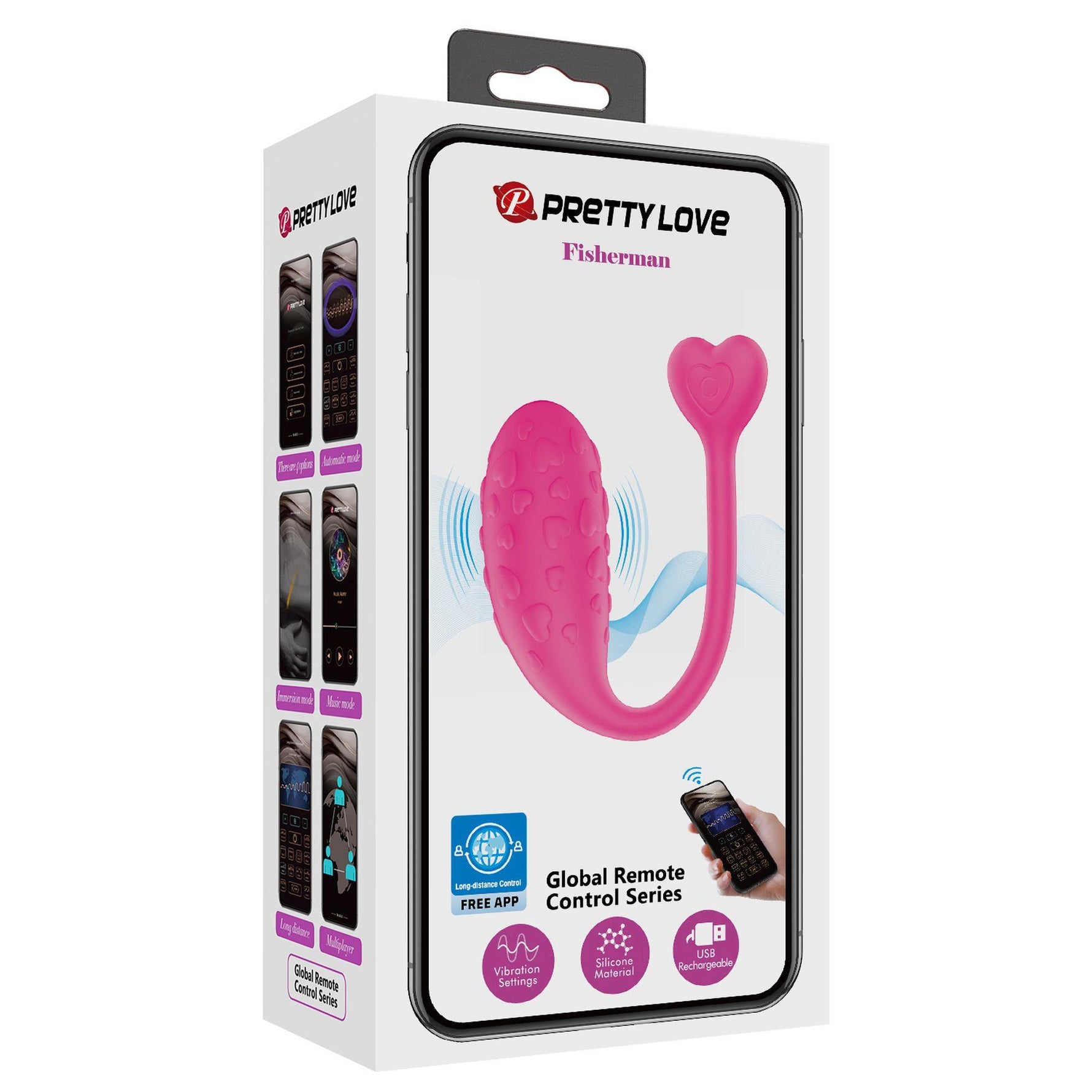 Ou vibrant Pretty Love Fisherman roz cu 12 moduri de utilizare în aplicație