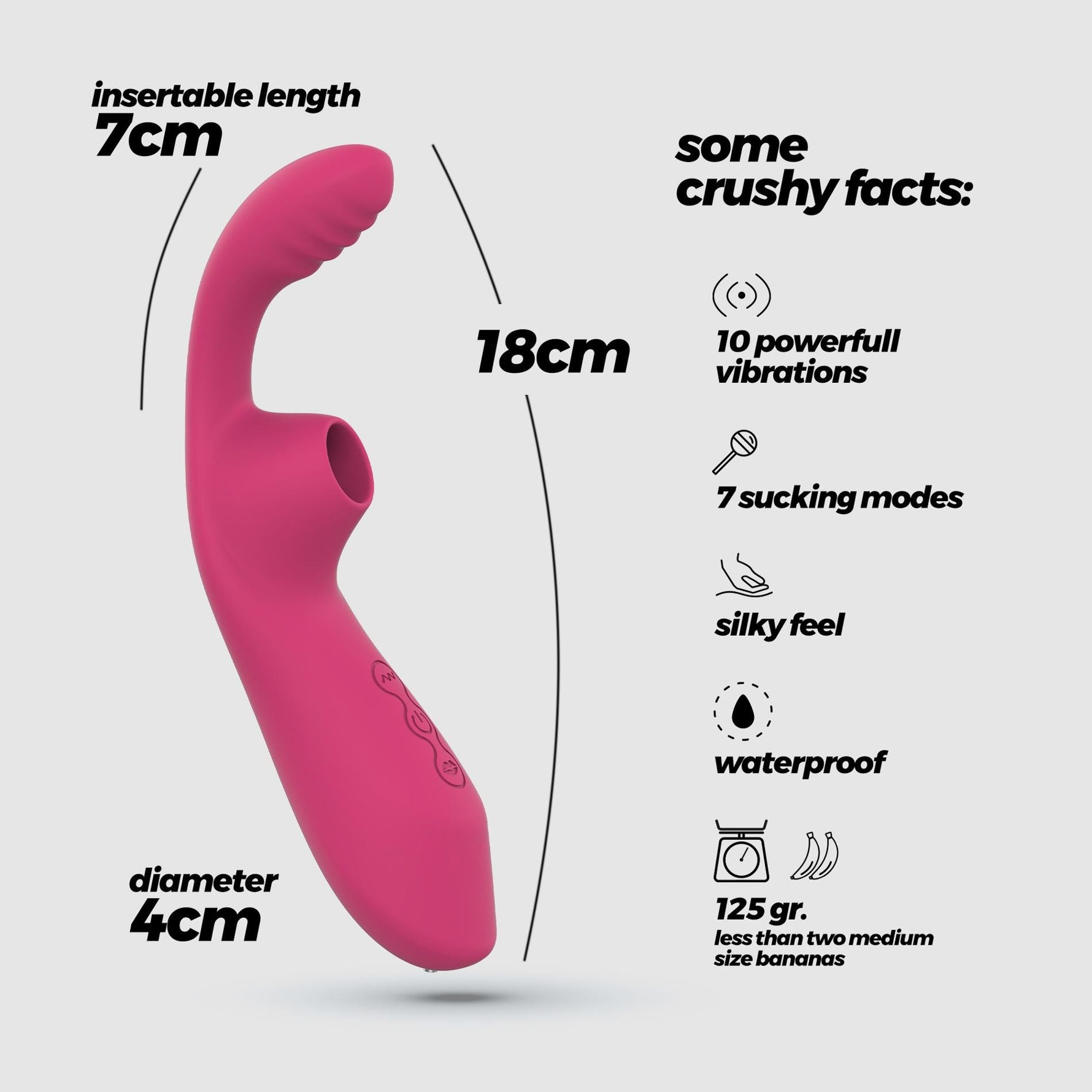 Vibrator Crushious Cyrano din silicon cu aspirație USB pentru punctul G, 18 cm