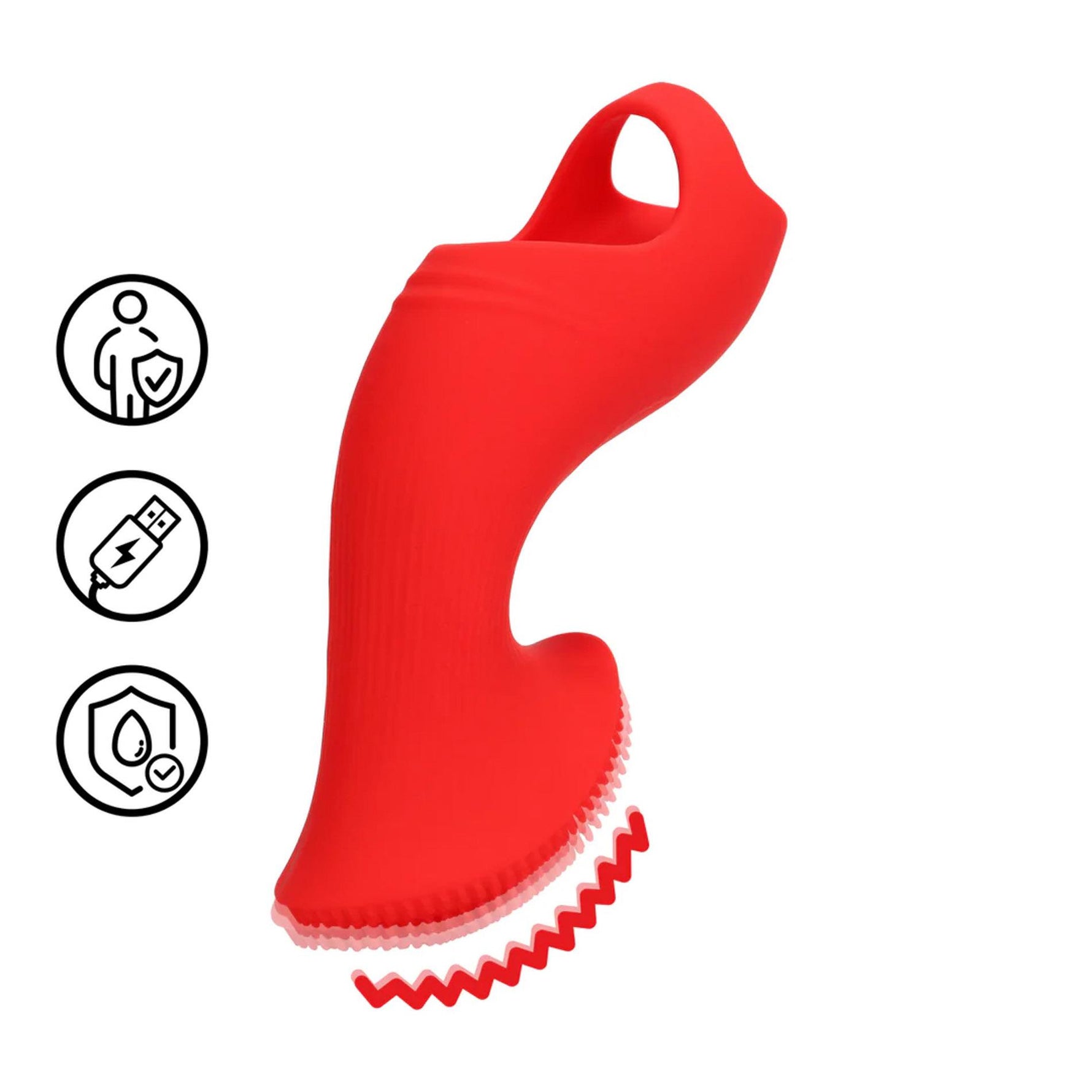 Vibrator mini texturat pentru deget Loveline, roșu, 12 cm