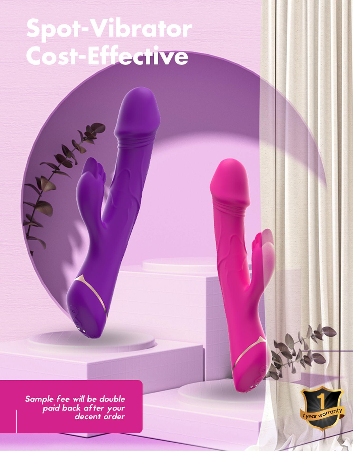 Vibrator iepure Rubberco, silicon, roz și roșu, 9 vibrații