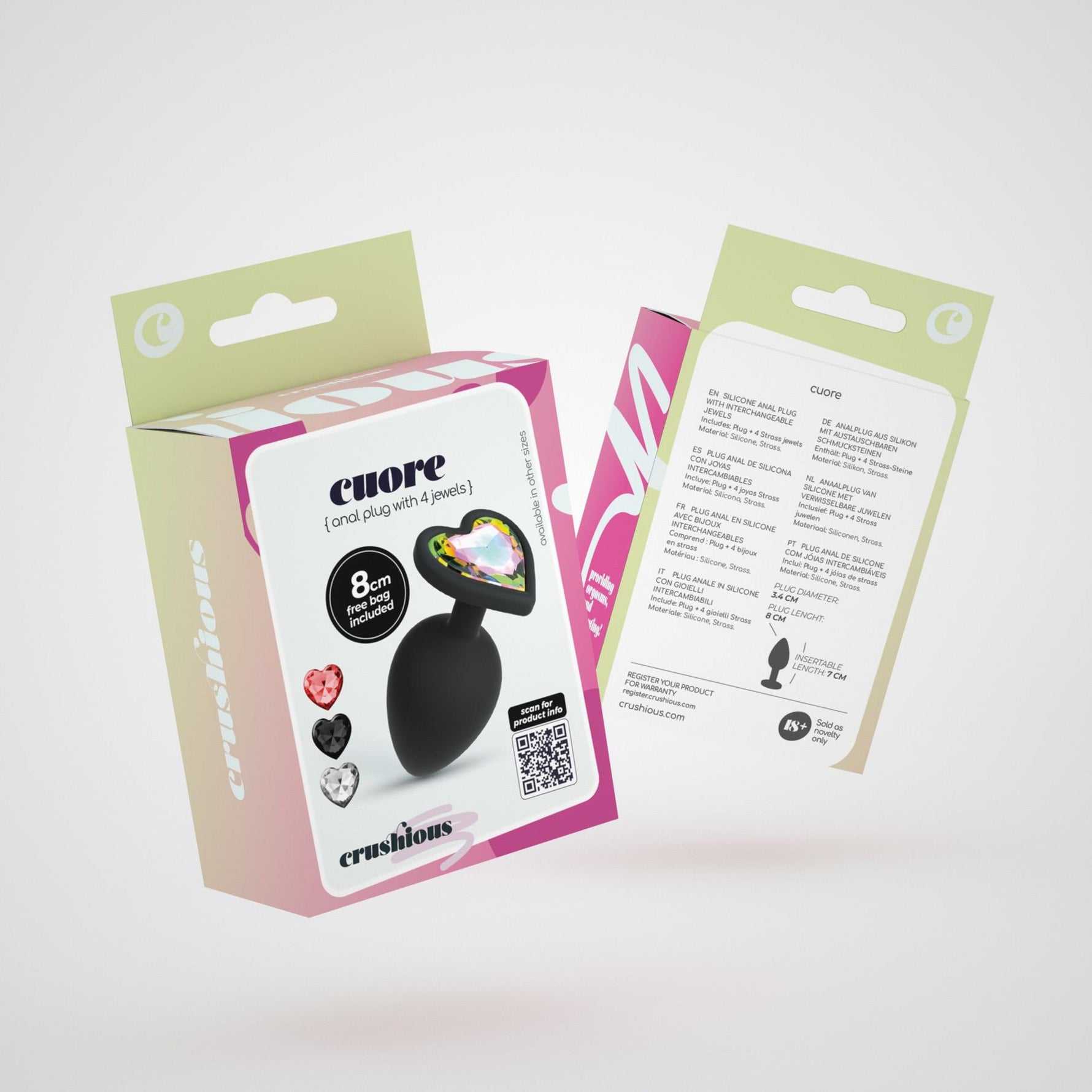 Plug anal regulat Crushious Cuore cu cristale înlocuibile 8cm