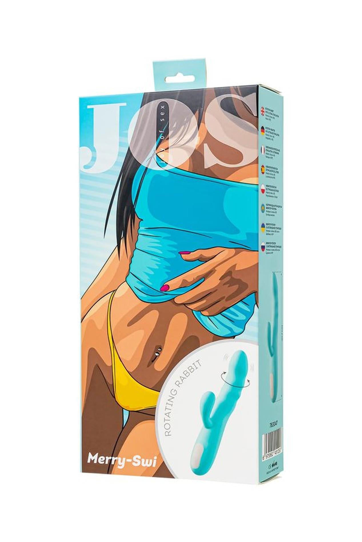 Vibrator rotativ tip iepuraș JOS MERRY SWI silicon albastru 20,7 cm USB