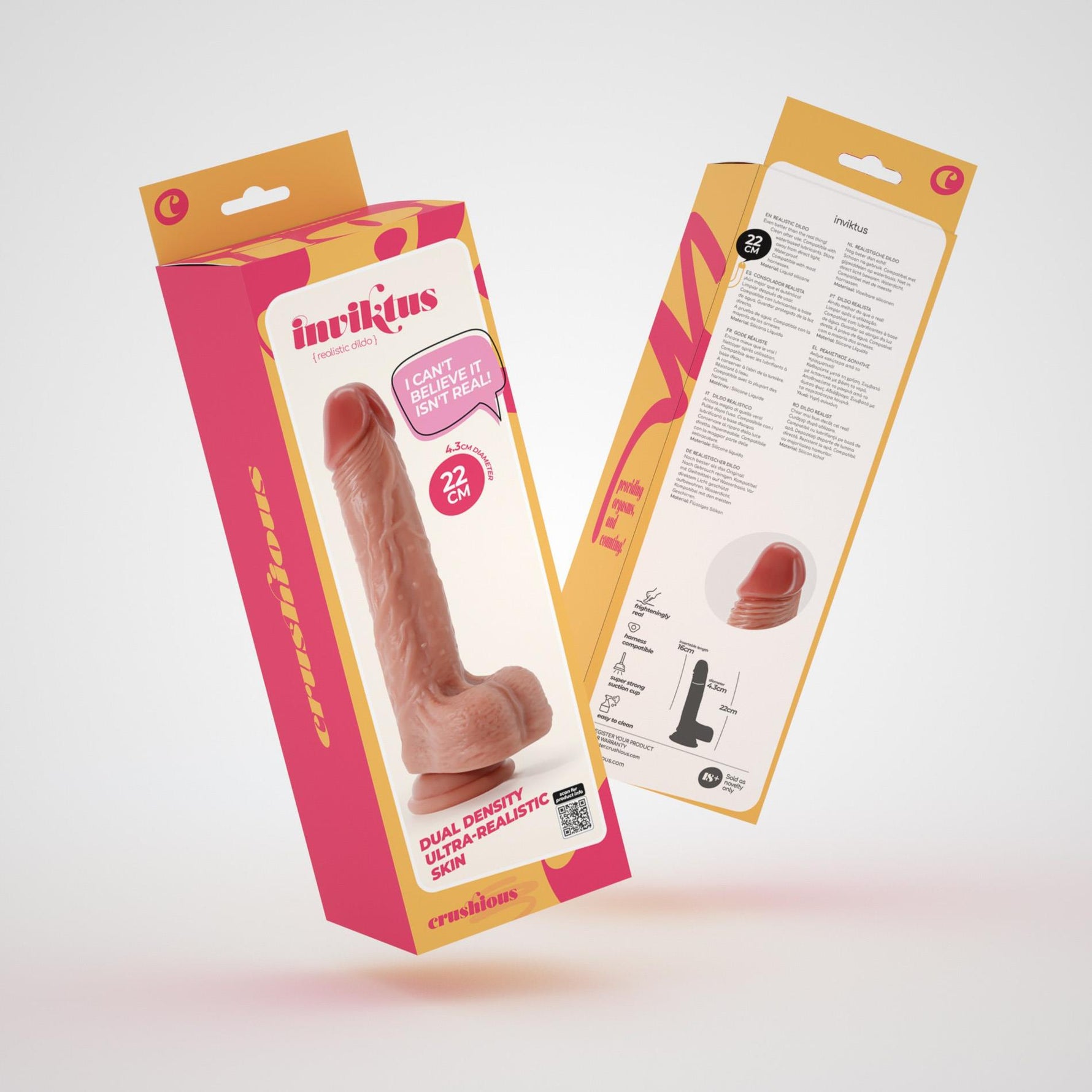 Dildo realist Crushious Inviktus din silicon lichid 22 cm culoarea pielii