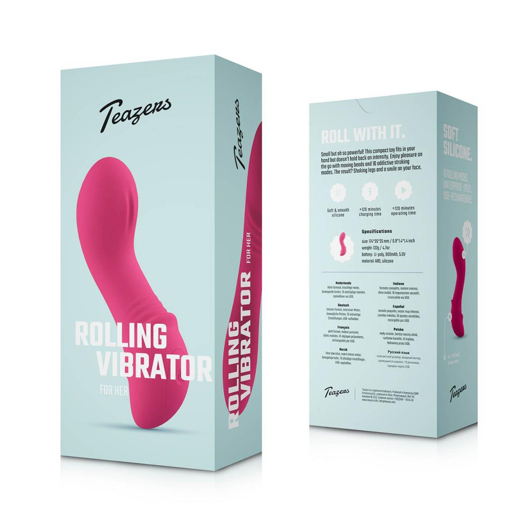 Mini vibrator cu roți Teazers, roz, reîncărcabil