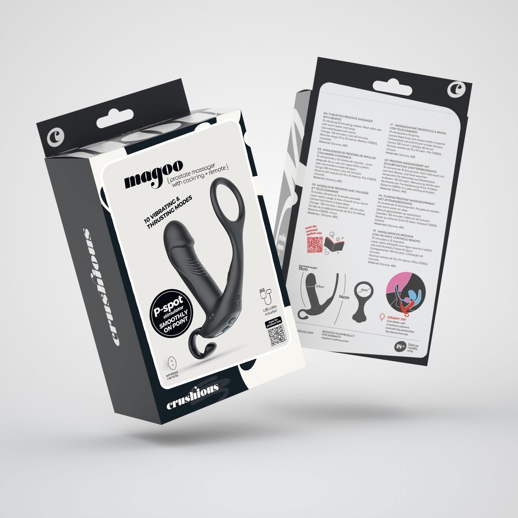Aparat de masaj pentru prostată Crushious Magoo cu inel și telecomandă USB 14 cm
