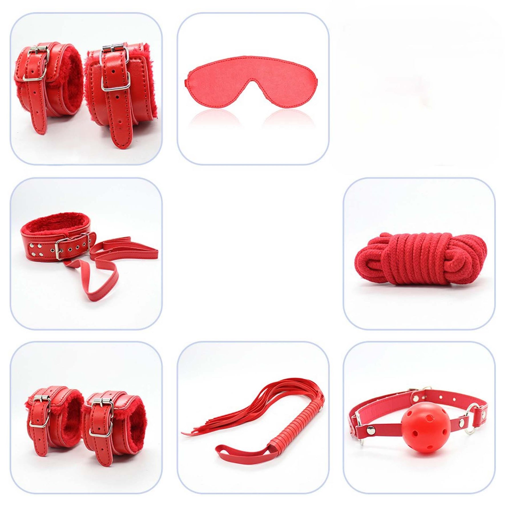 Set de bondage Fetish Seria B Roșu, 8 piese