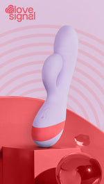 Vibrator USB Dream Toys Duo din silicon cu două tone, în formă de iepuraș, 19 cm