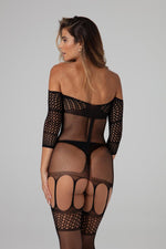 Ciorapi Christine Black Bodystocking cu portjartier