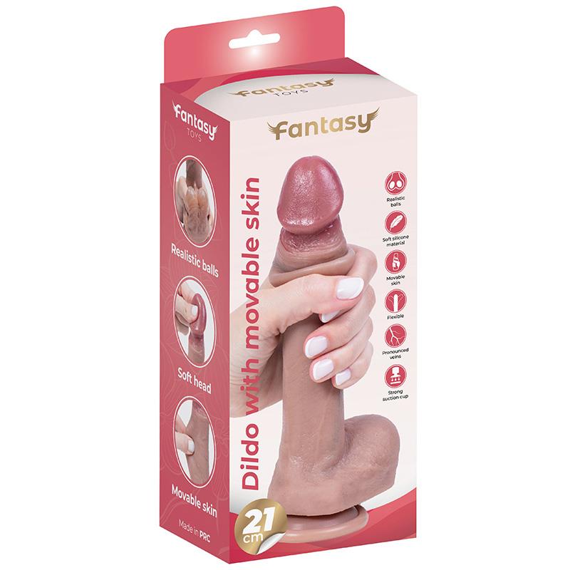 Dildo Fantasy din silicon cu piele mobilă 21 cm