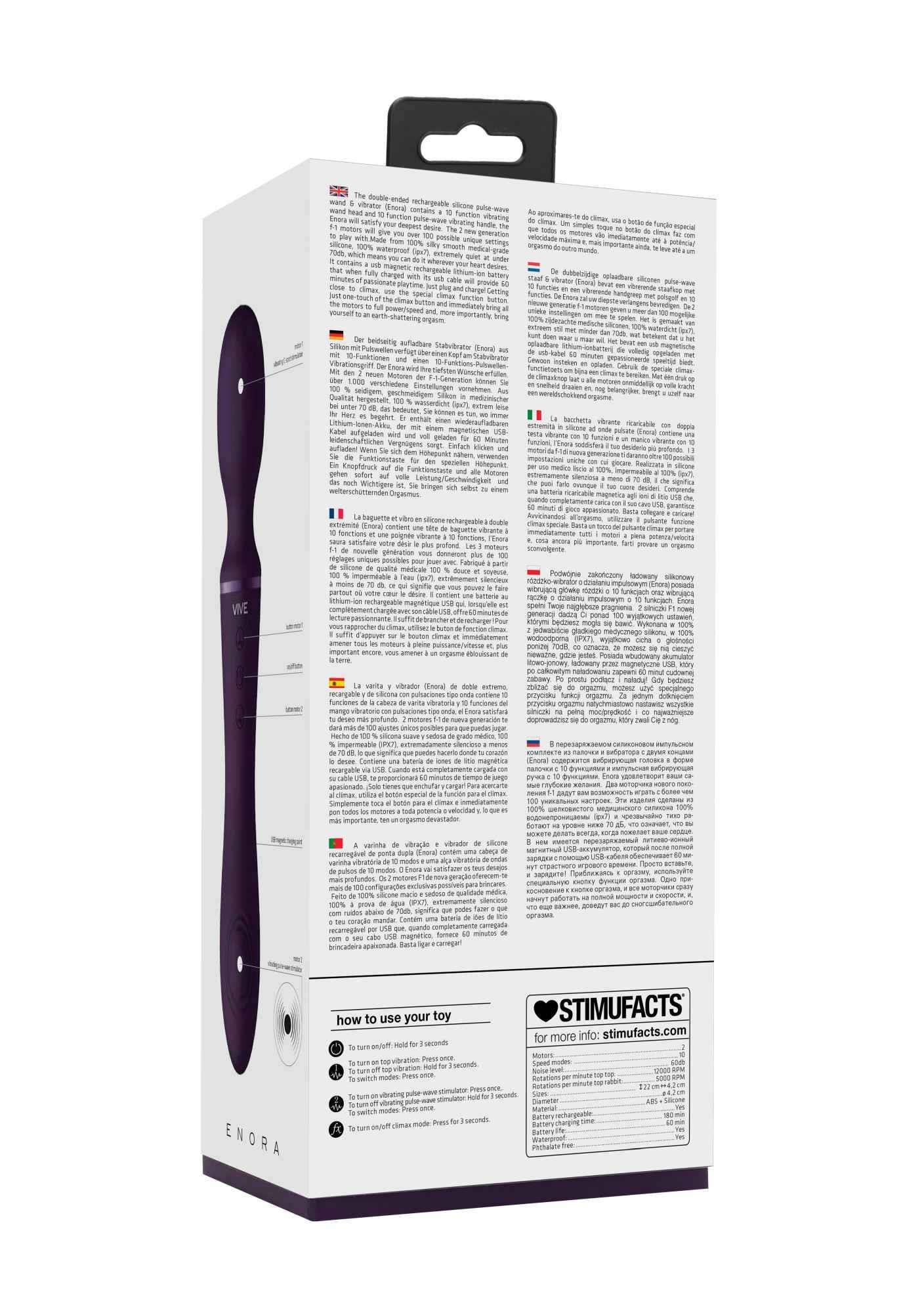 Vibrator cu baghetă din silicon Vive Enora, violet, USB, 22 cm