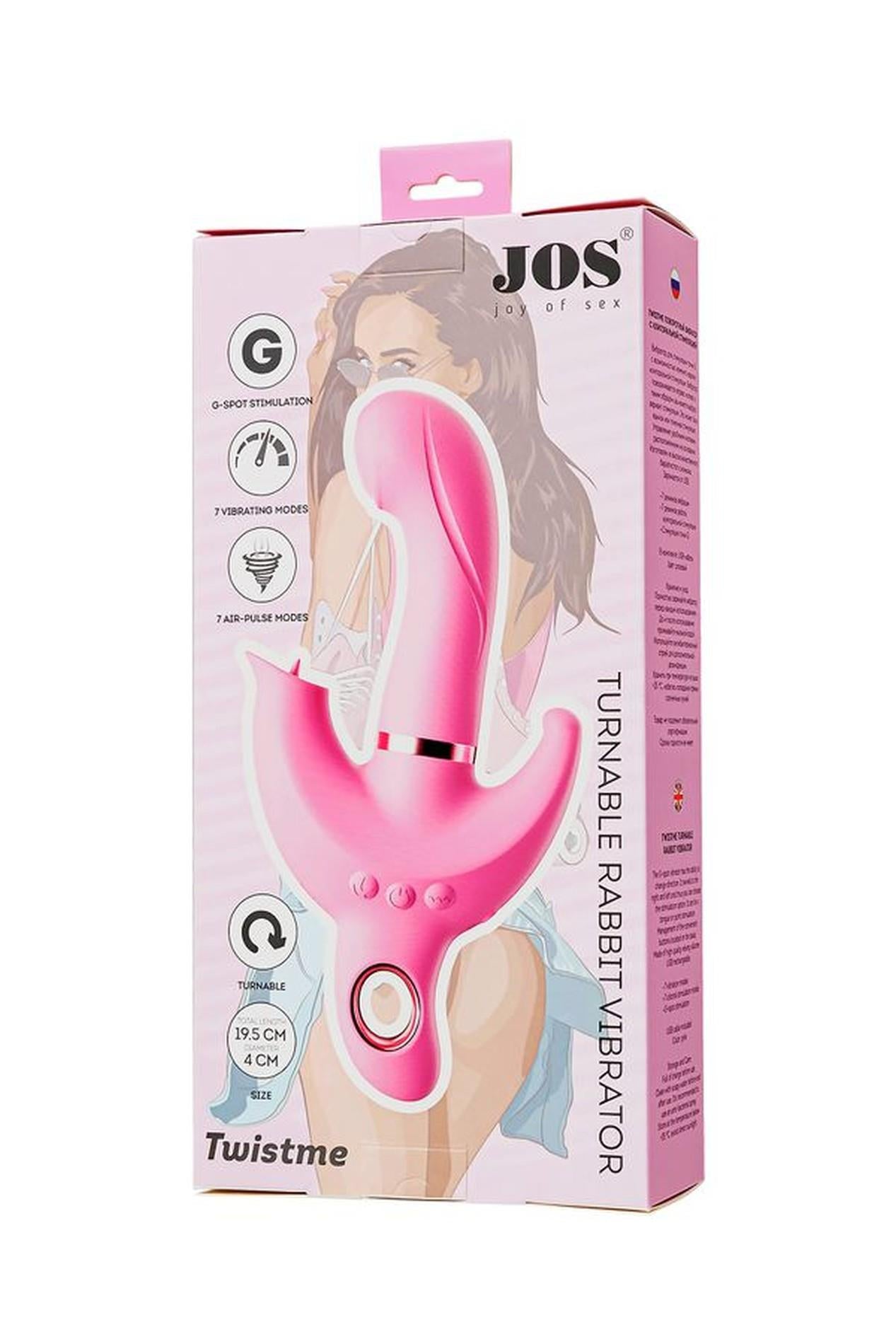 Vibrator rotativ JOS Twistme Iepuraș, silicon roz, USB, 19,5 cm