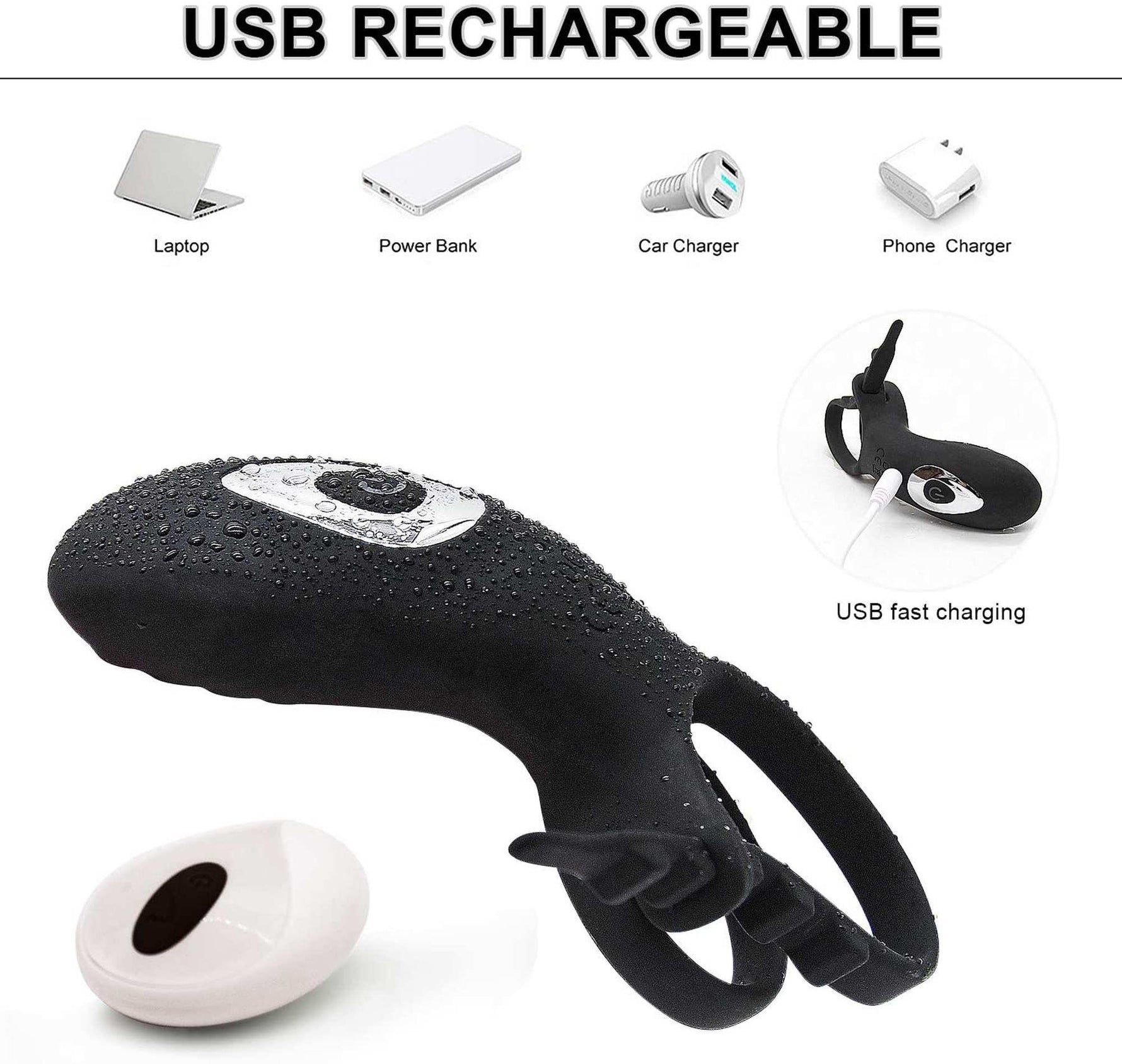 Inel vibrator dublu reglabil USB seria B cu telecomandă
