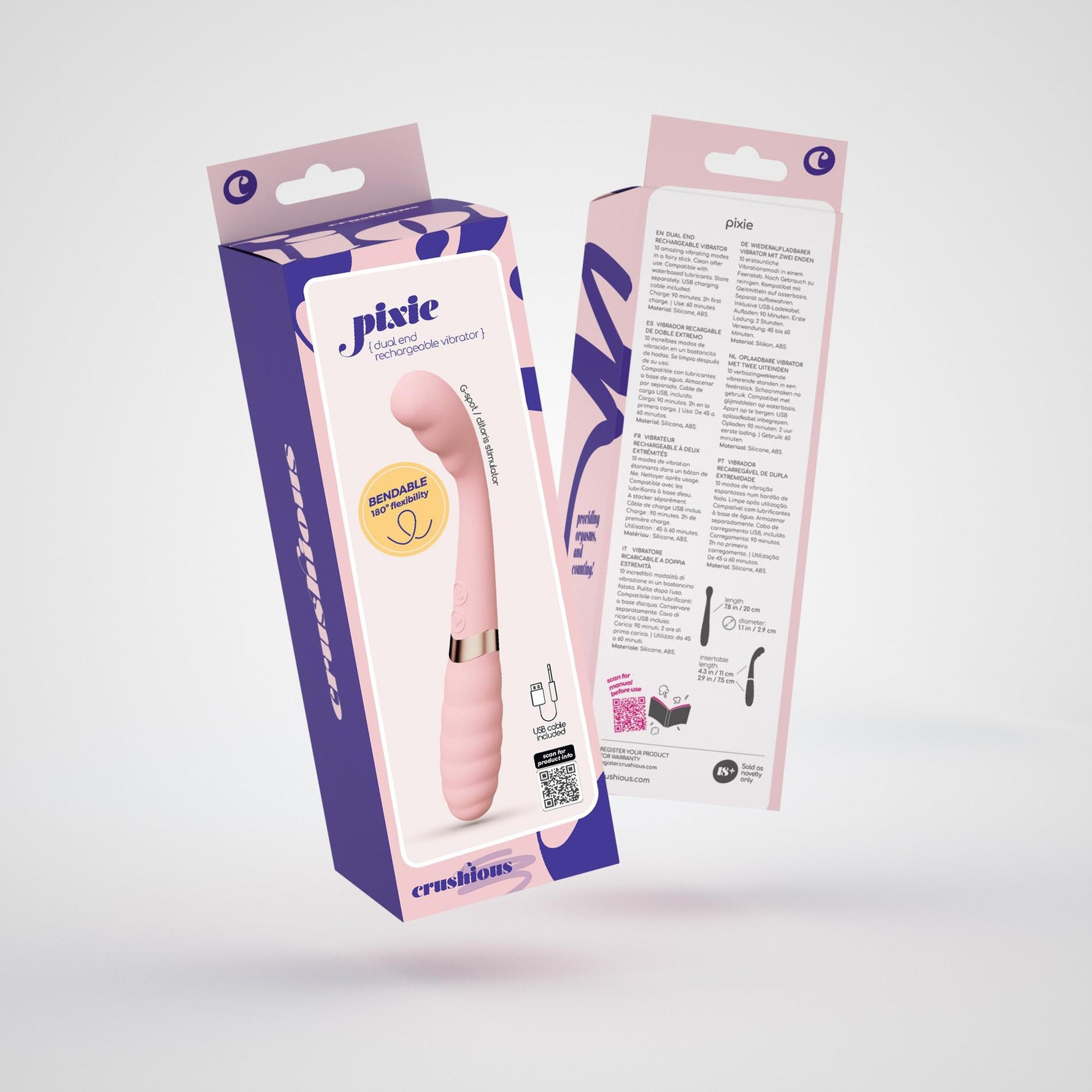 Vibrator Crushious Pixie cu două USB pentru punctul G, 20 cm