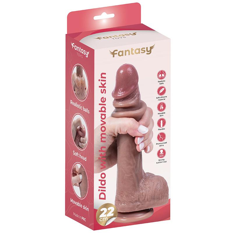 Dildo din silicon cu piele și testicule în mișcare Fantasy 22 cm
