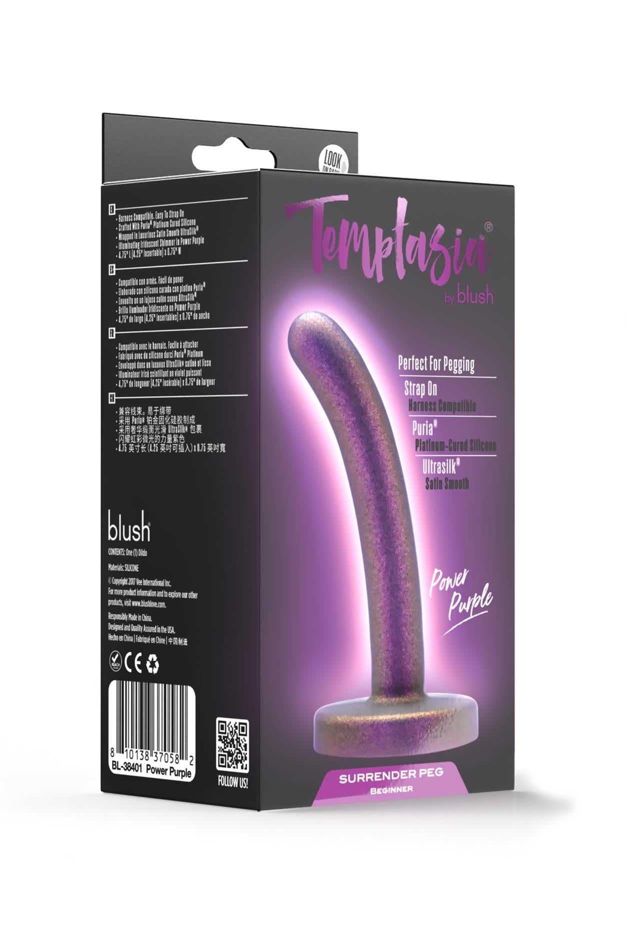 Dildo Temptasia Surrender Peg pentru începători din silicon, violet, 12 cm