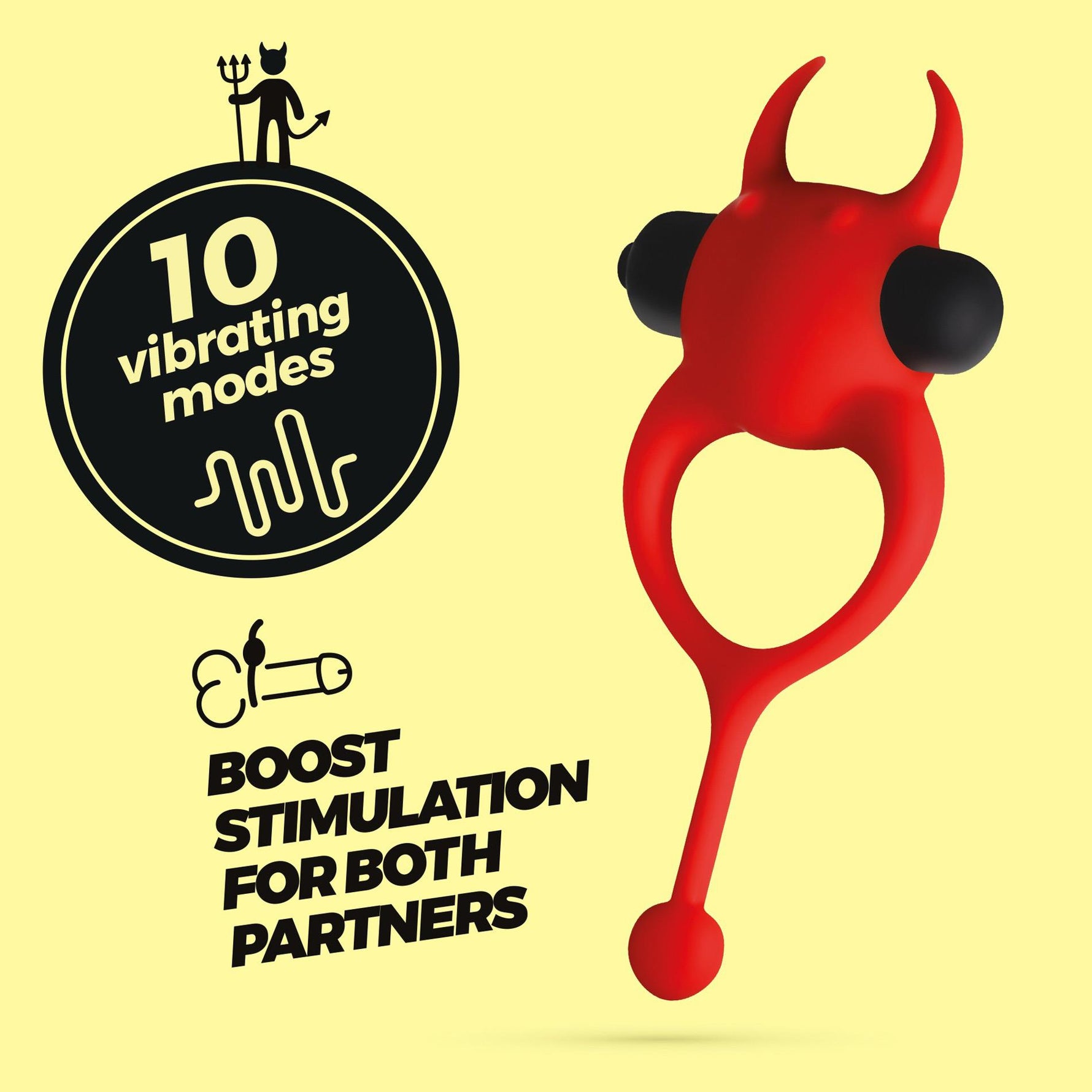 Inel vibrant pentru penis Daemon Crushious, silicon roșu, 12,5 cm