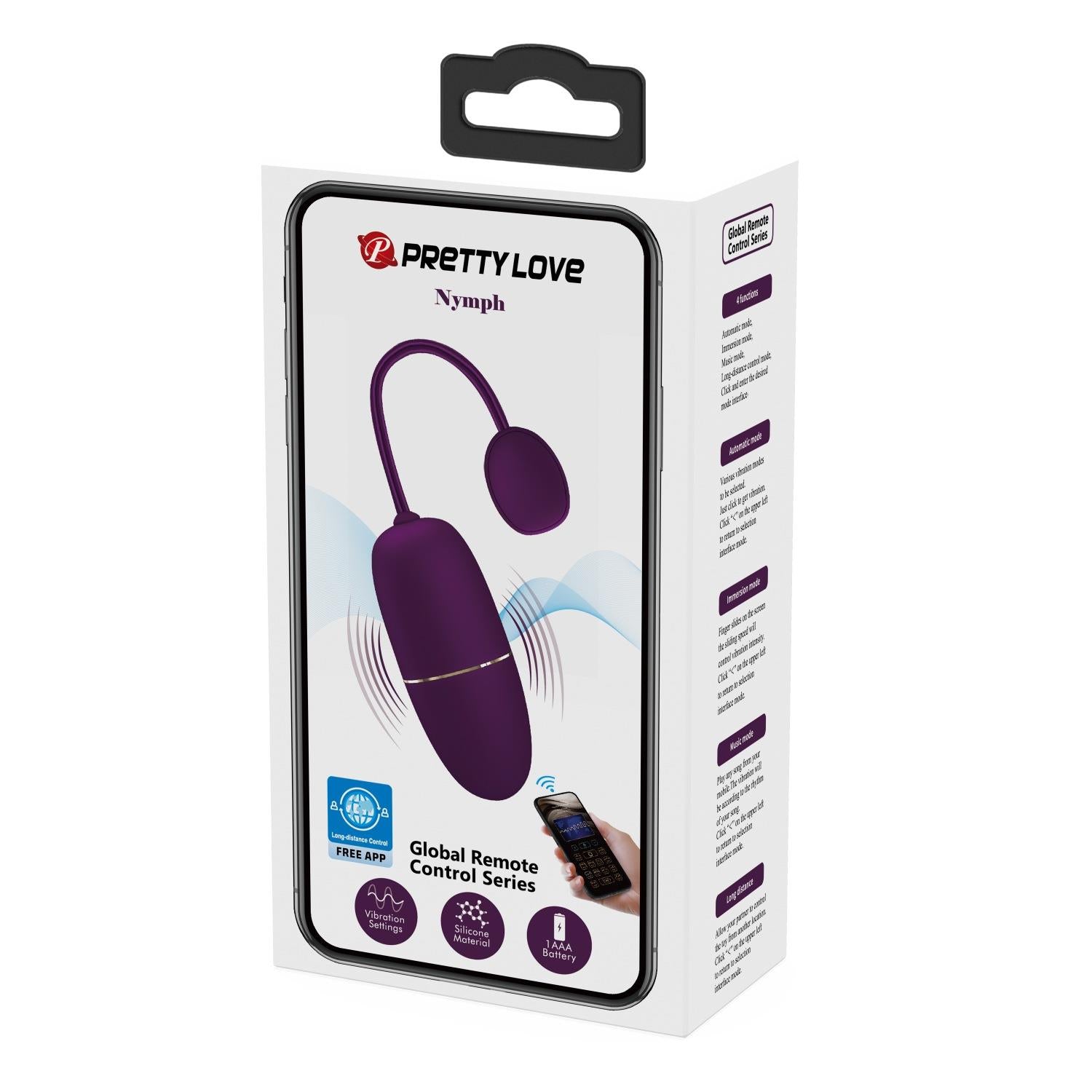 PRETTY LOVE - Nimfă, 12 funcții de vibrație, aplicație mobilă, control la distanță lungă, ABS, 1 baterie AAA