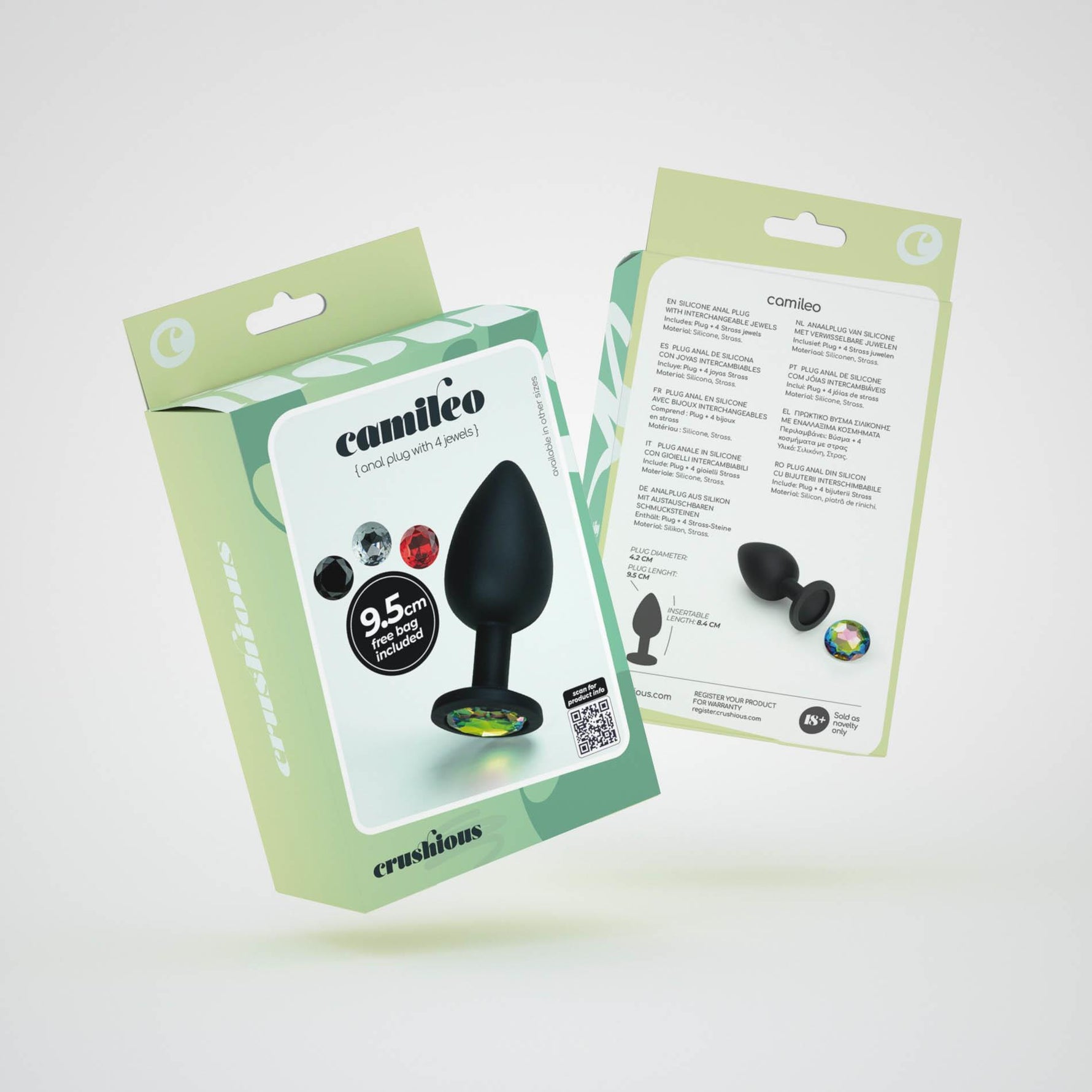 Plug anal mare Crushious Camileo cu 4 cristale interschimbabile 9,5 cm