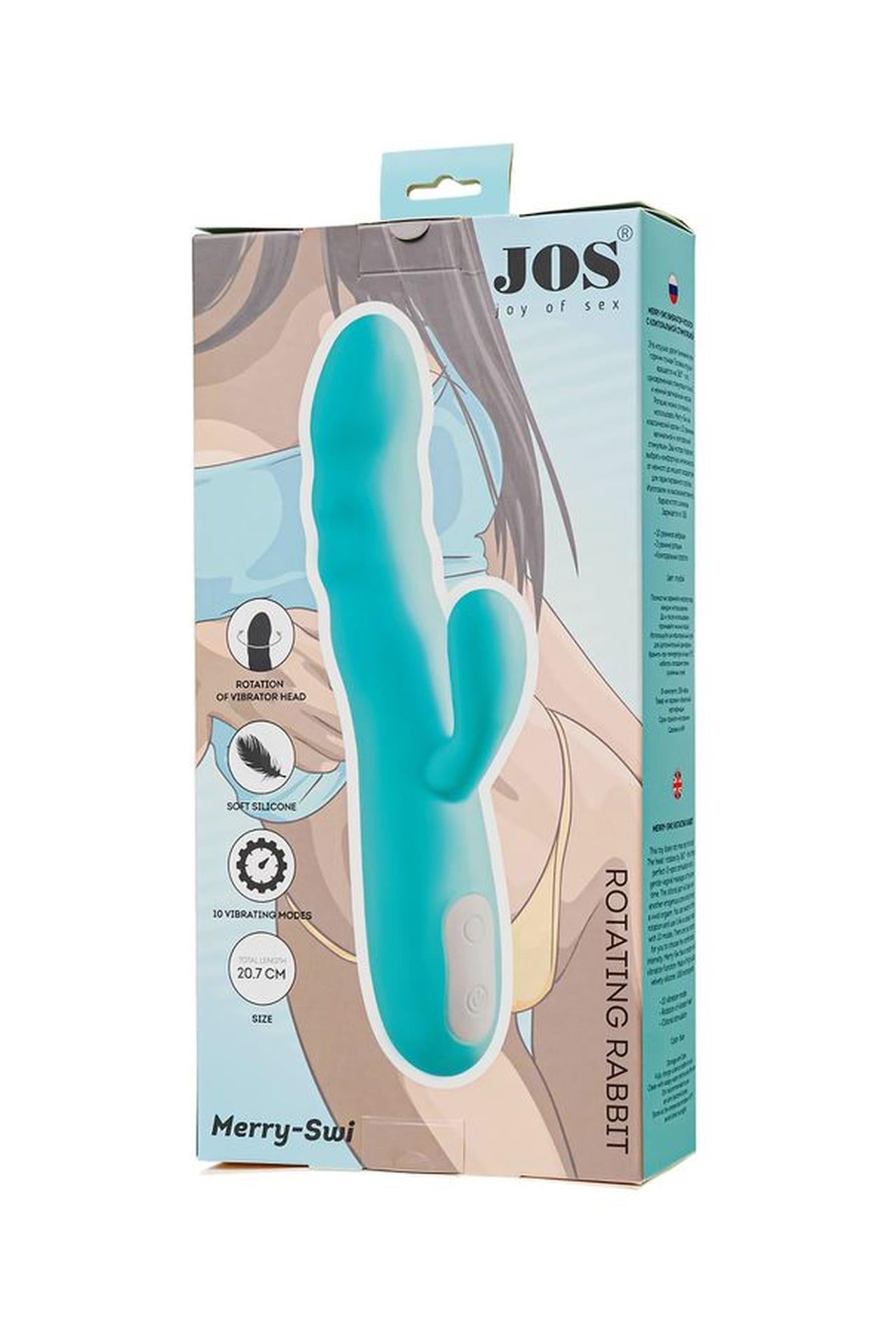 Vibrator rotativ tip iepuraș JOS MERRY SWI silicon albastru 20,7 cm USB