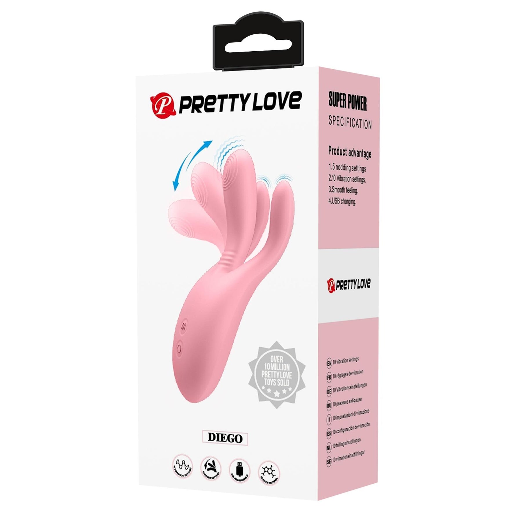 Vibrator Diego Pretty Love cu 10 funcții de vibrație și 5 funcții de înclinare a capului