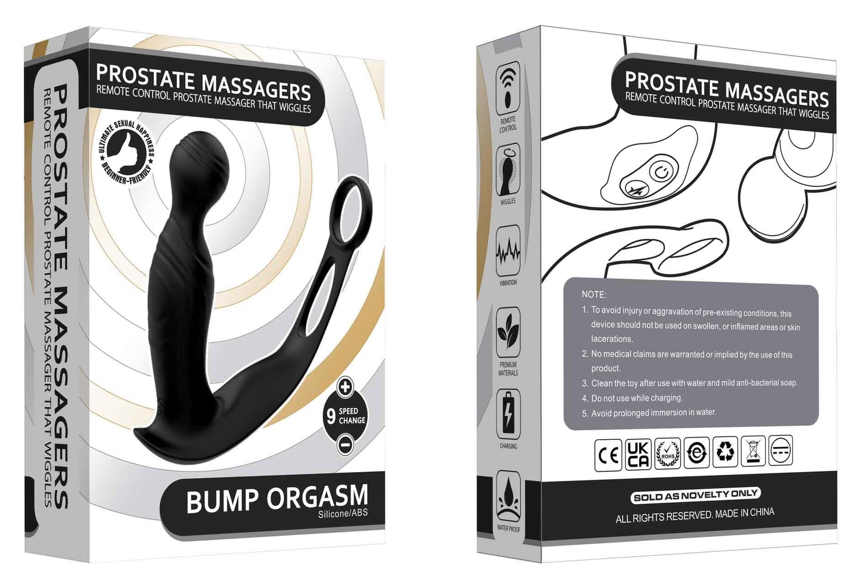 Masaj de prostată cu valuri USB din silicon seria B, drăguț, cu telecomandă, 15 cm