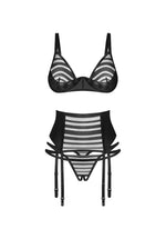 Set lenjerie intimă Obsessive Lune Bellis cu dungi transparente negre XL/2XL