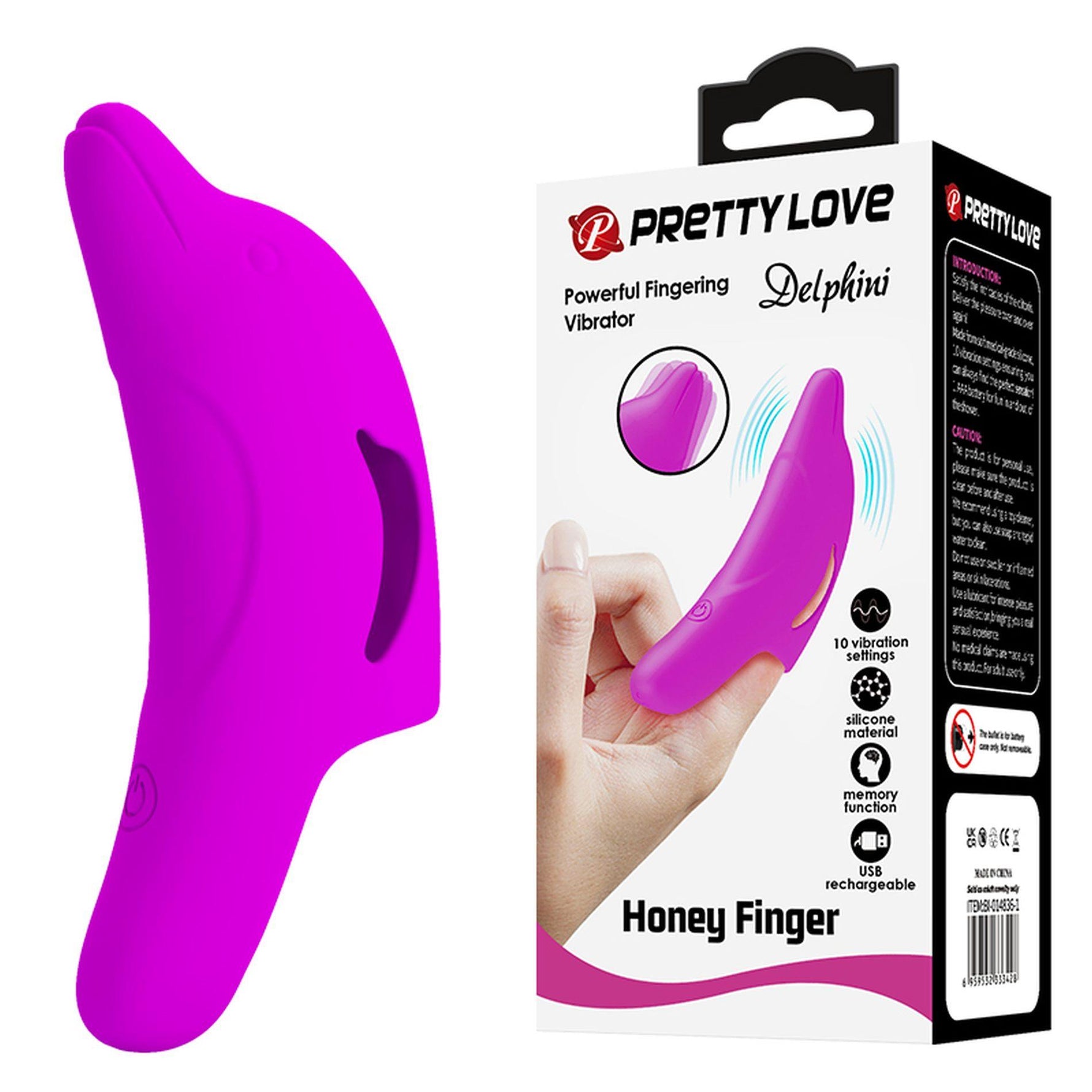 Vibrator pentru deget Pretty Love Delphini din silicon, 10 funcții