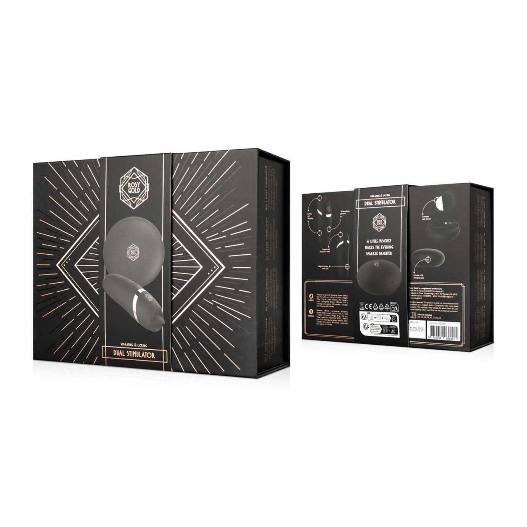 Stimulator de lins Rosy Gold cu carcasă de încărcare, negru