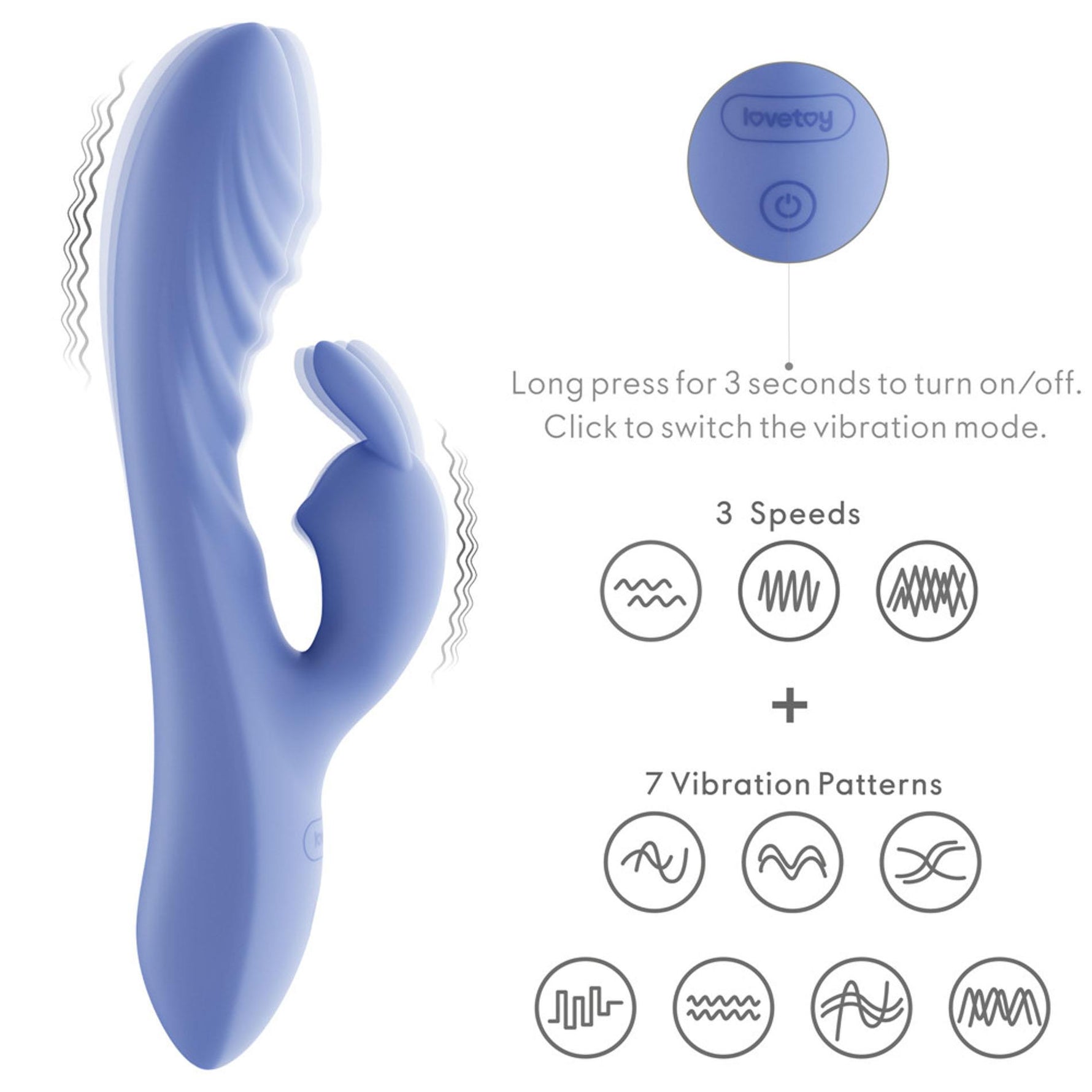 Vibrator USB Lovetoy Swirl din silicon, formă de iepuraș, 20,5 cm