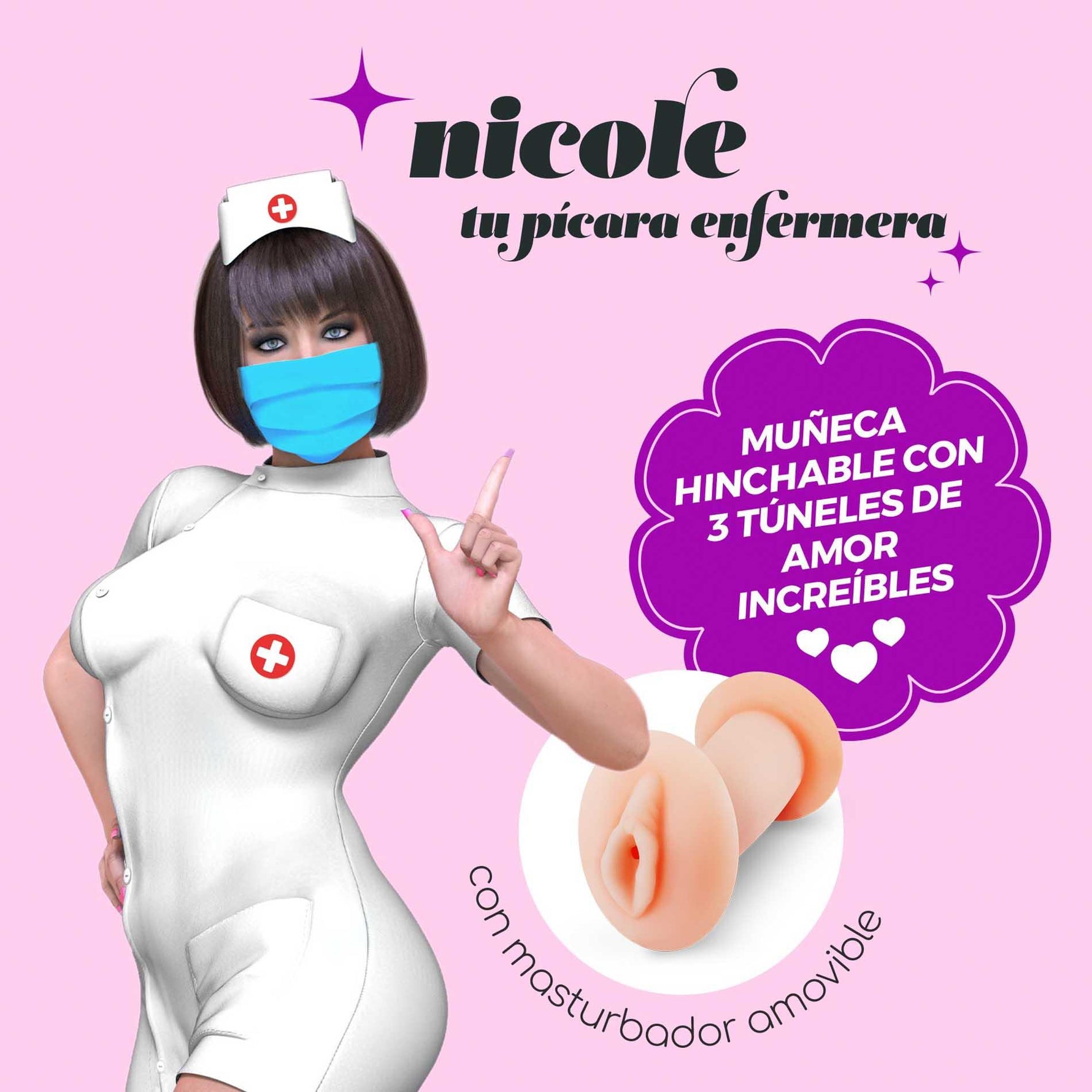 Păpușă gonflabilă Crushious Nicole asistentă 155 cm cu masturbator