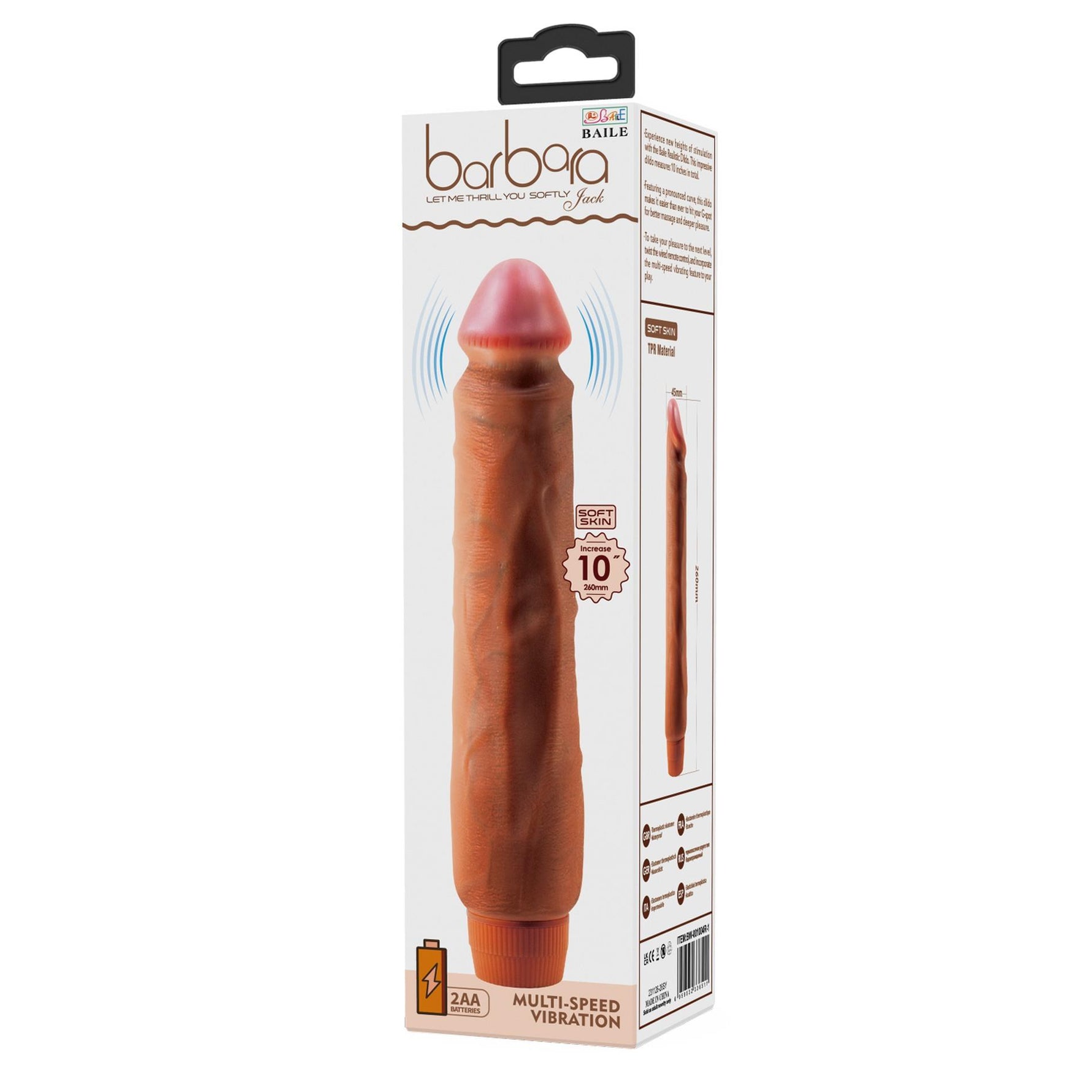 Vibrator realist Baile Barbara Jack 10 inch cu 2 pile AA