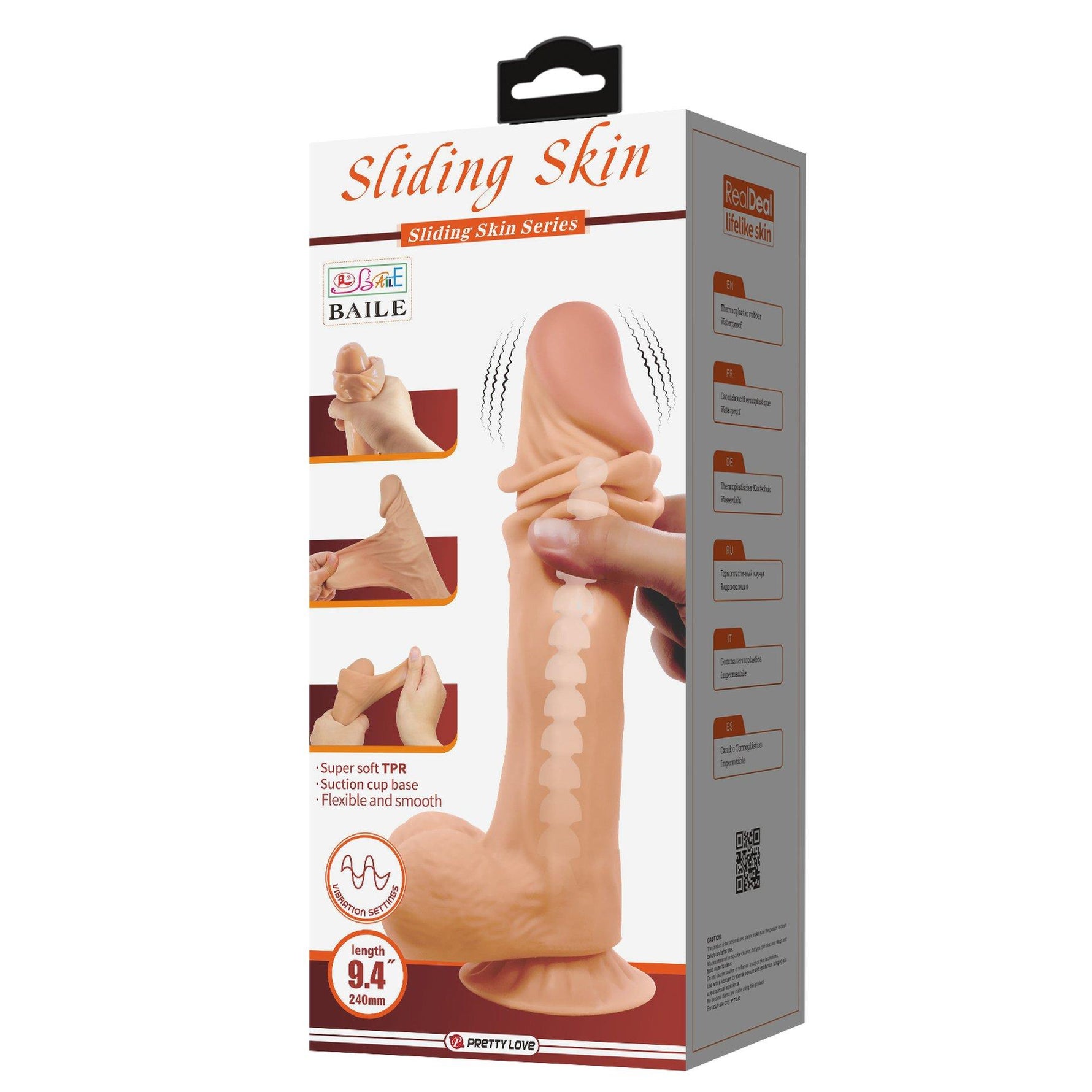 Vibrator realist Baile Sliding Skin de 9,4'', culoarea pielii, cu ventuză
